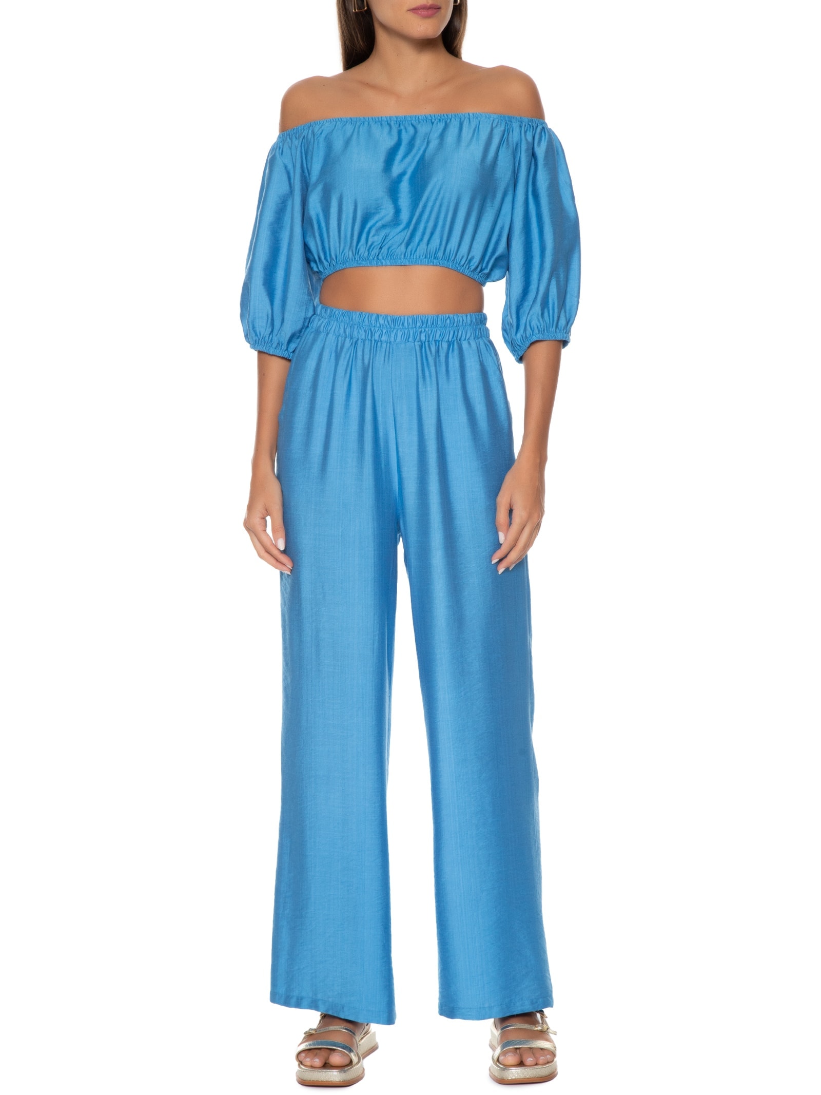 Conjunto Feminino Calça E Top Azul Market 33