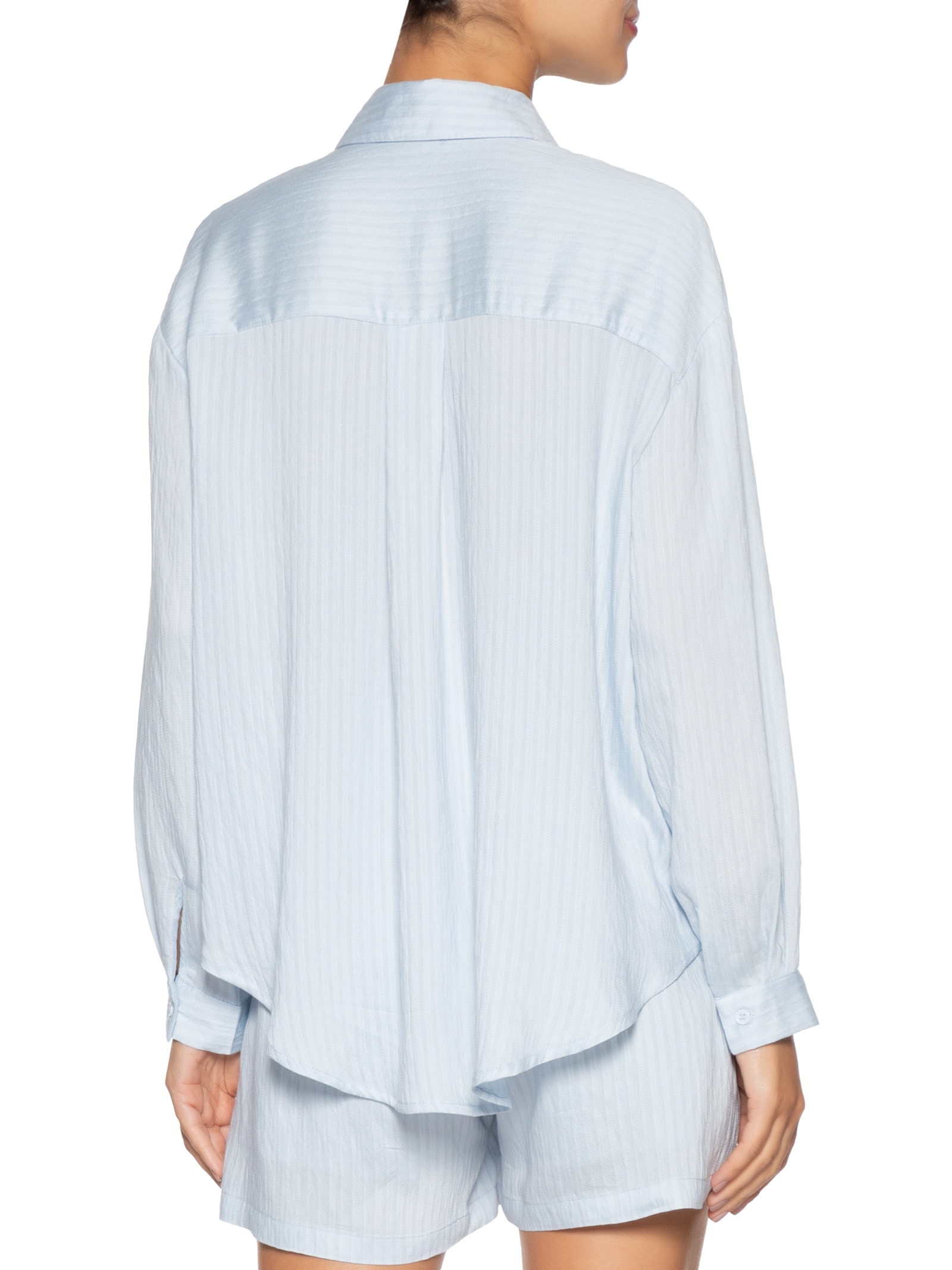 Conjunto Feminino Camisa Com Short Com Linho Azul Basiq