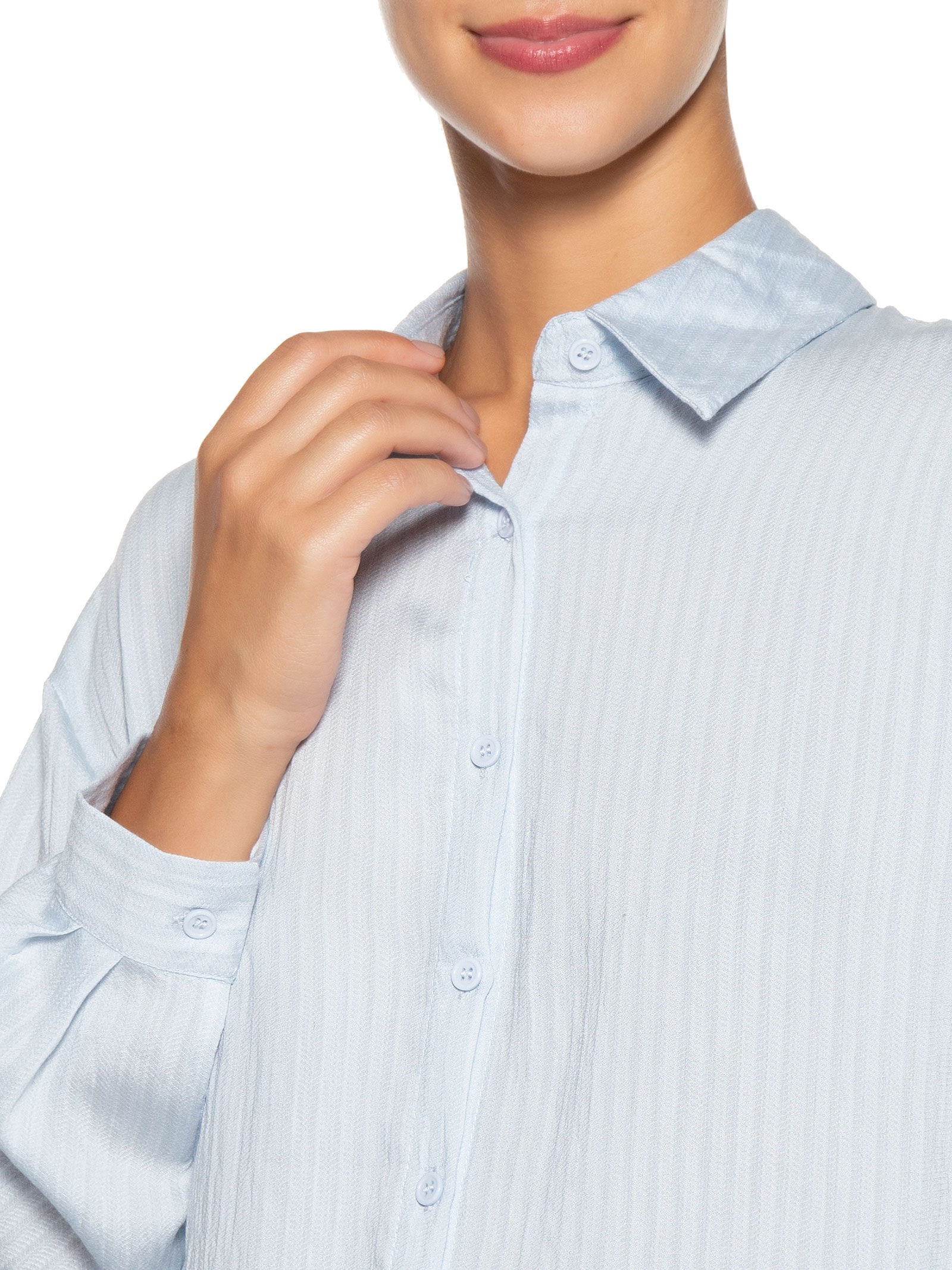 Conjunto Feminino Camisa Com Short Com Linho Azul Basiq