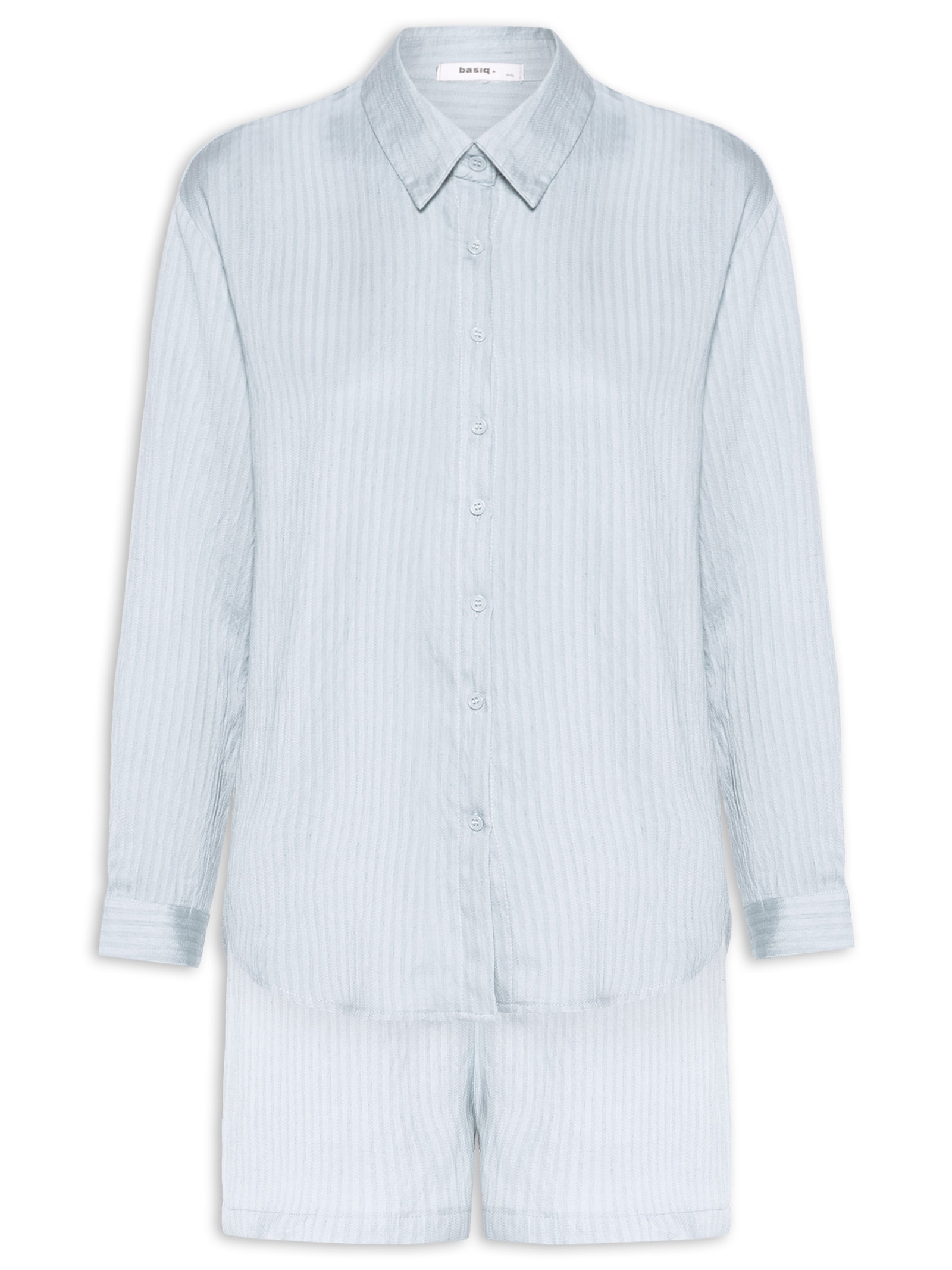 Conjunto Feminino Camisa Com Short Com Linho Azul Basiq