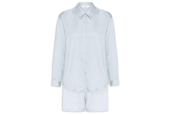 Conjunto Feminino Camisa Com Short Com Linho - Azul