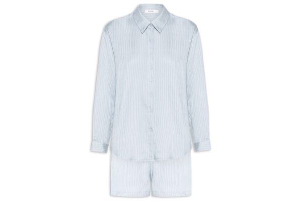 Conjunto Feminino Camisa Com Short Com Linho - Azul