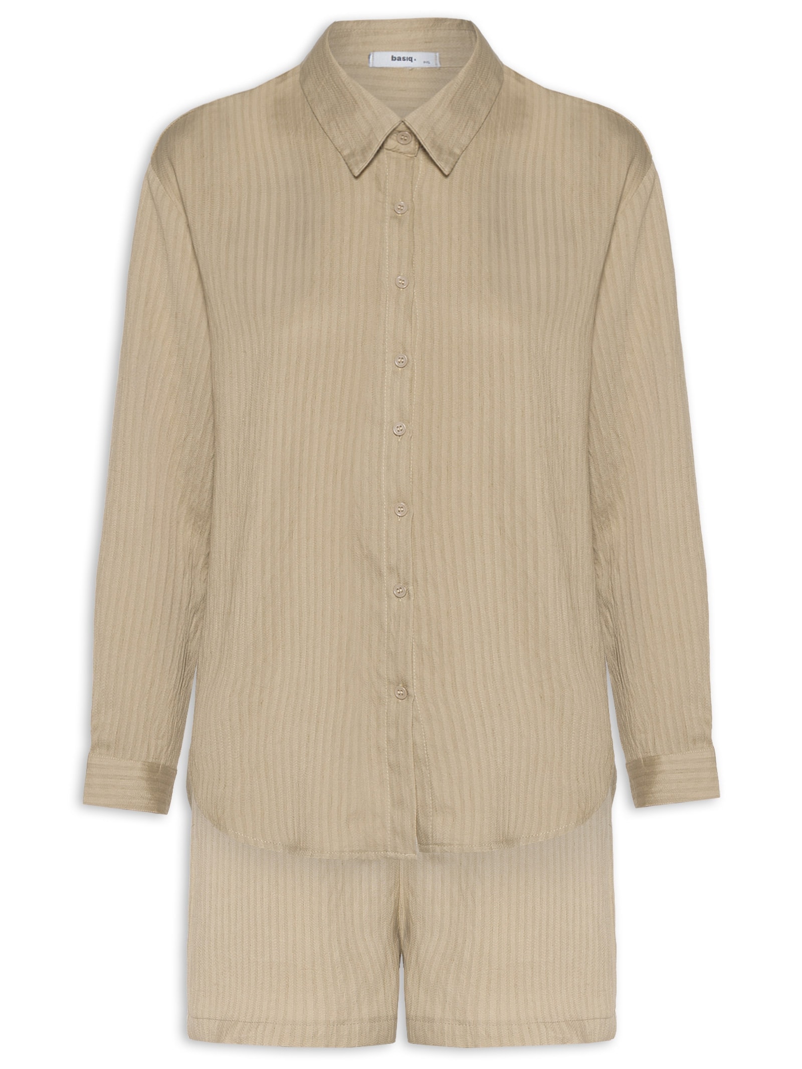 Conjunto Feminino Camisa Com Short Com Linho Bege Basiq