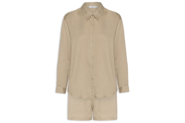 Conjunto Feminino Camisa Com Short Com Linho - Bege