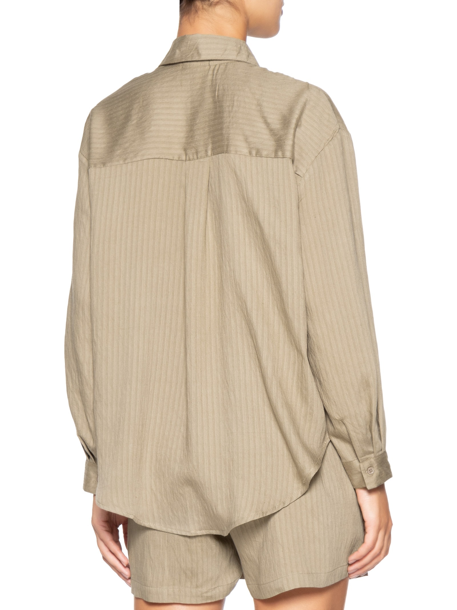 Conjunto Feminino Camisa Com Short Com Linho Bege Basiq