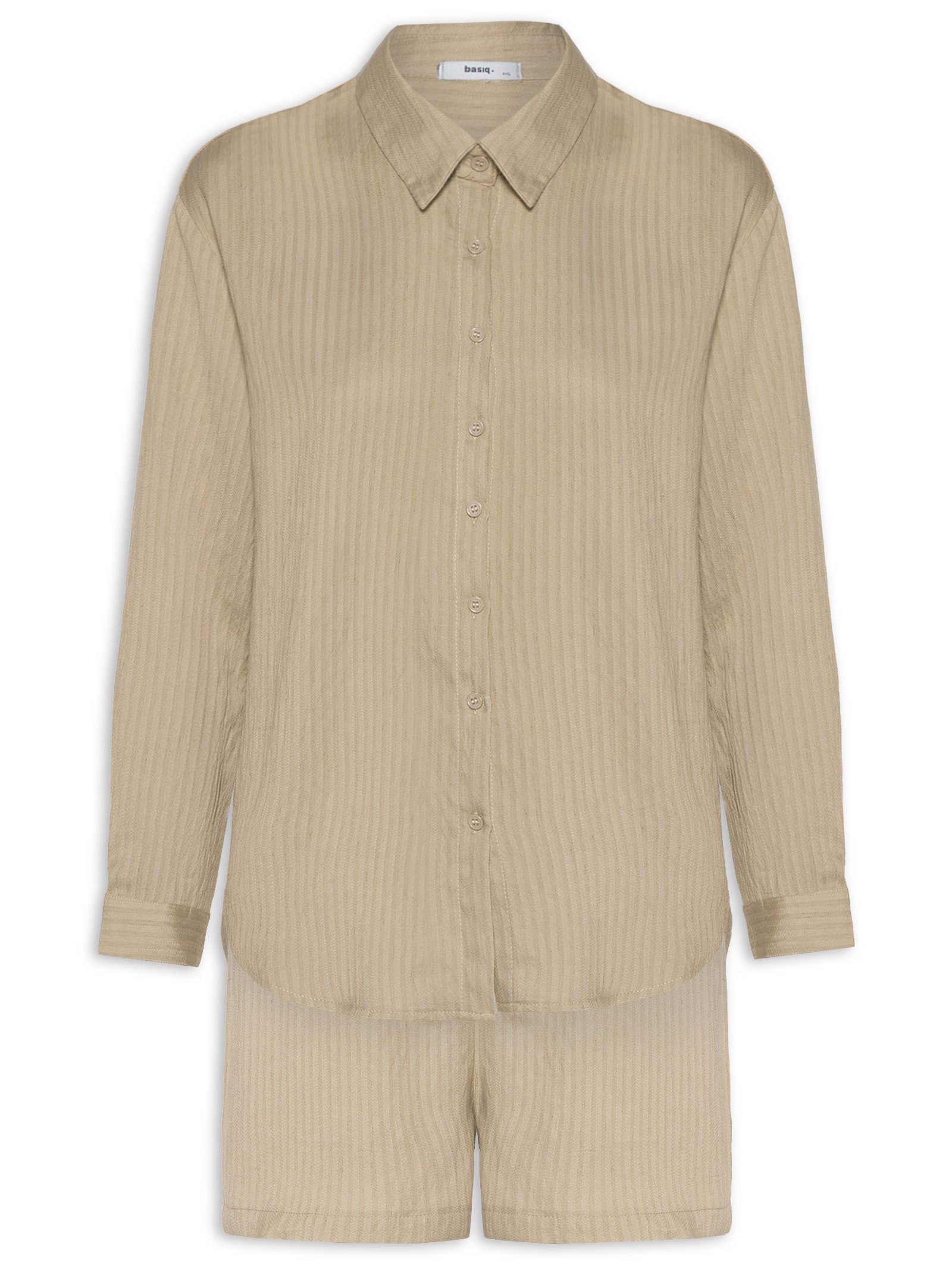 Conjunto Feminino Camisa Com Short Com Linho Bege Basiq