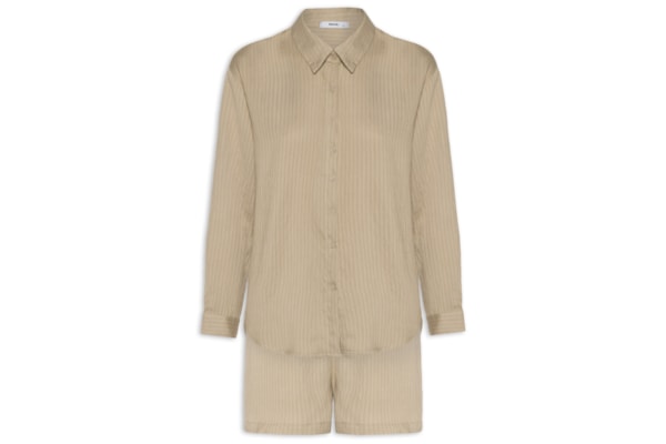 Conjunto Feminino Camisa Com Short Com Linho - Bege