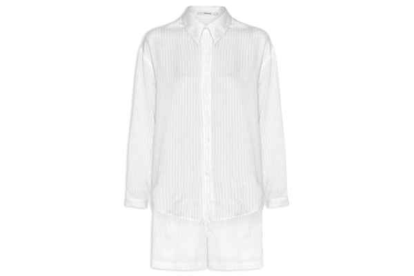 Conjunto Feminino Camisa Com Short Com Linho - Branco