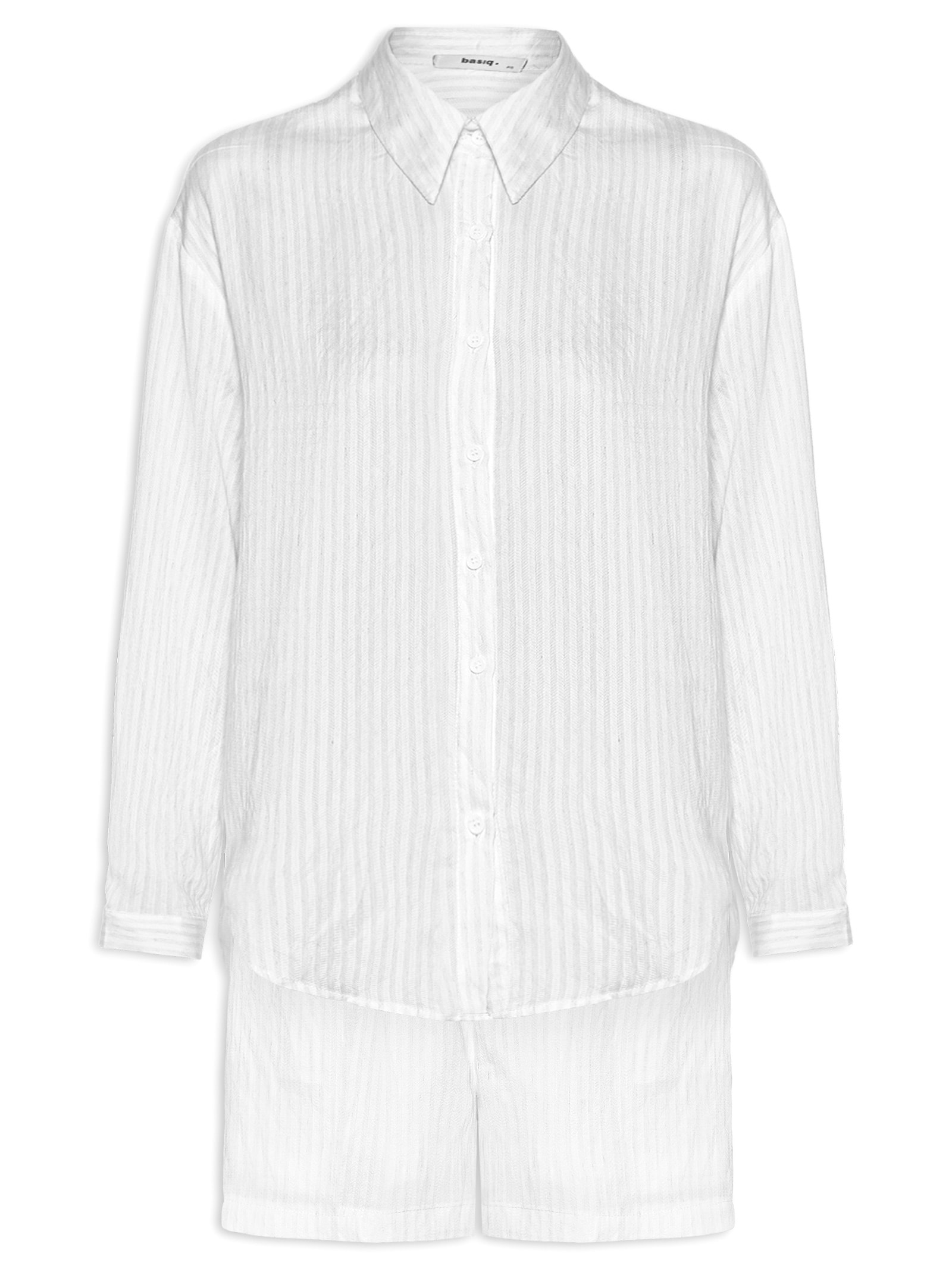 Conjunto Feminino Camisa Com Short Com Linho Branco Basiq