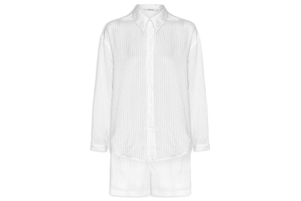 Conjunto Feminino Camisa Com Short Com Linho - Branco