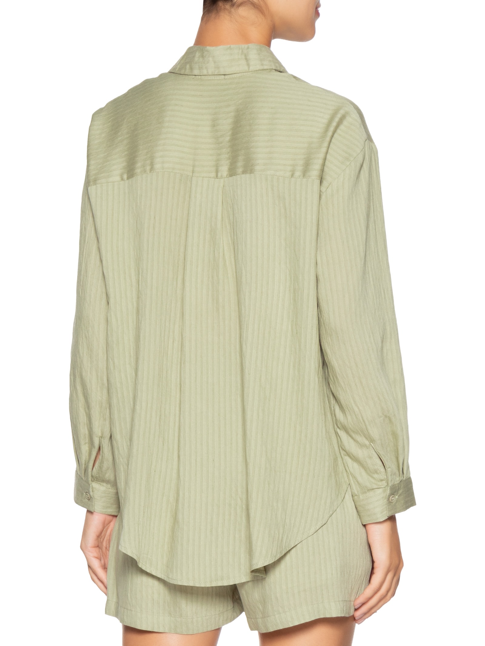 Conjunto Feminino Camisa Com Short Com Linho Verde Basiq