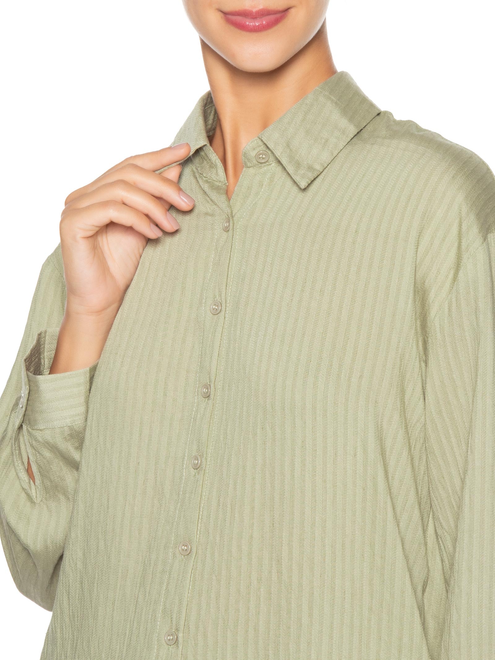 Conjunto Feminino Camisa Com Short Com Linho Verde Basiq