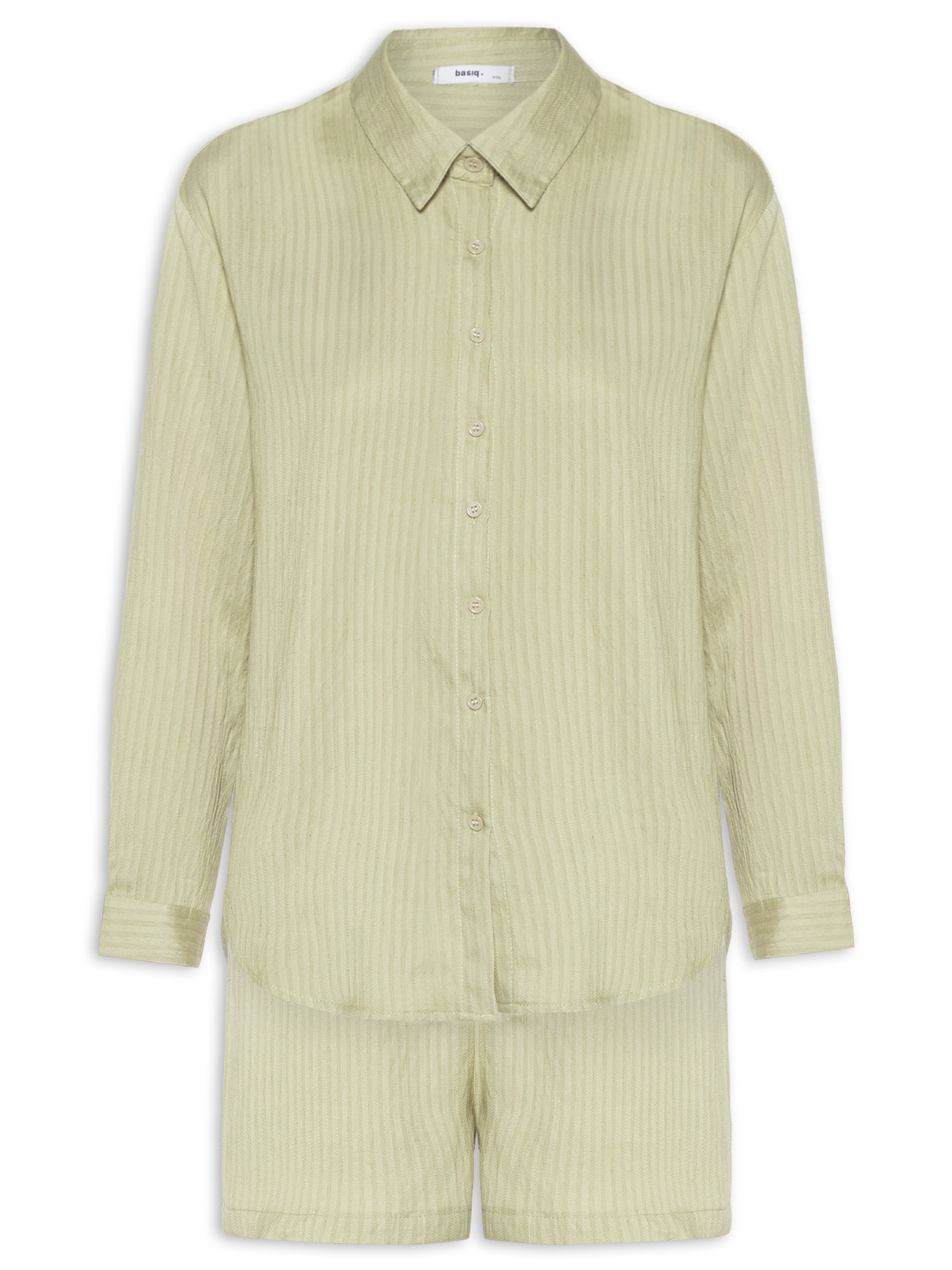 Conjunto Feminino Camisa Com Short Com Linho Verde Basiq