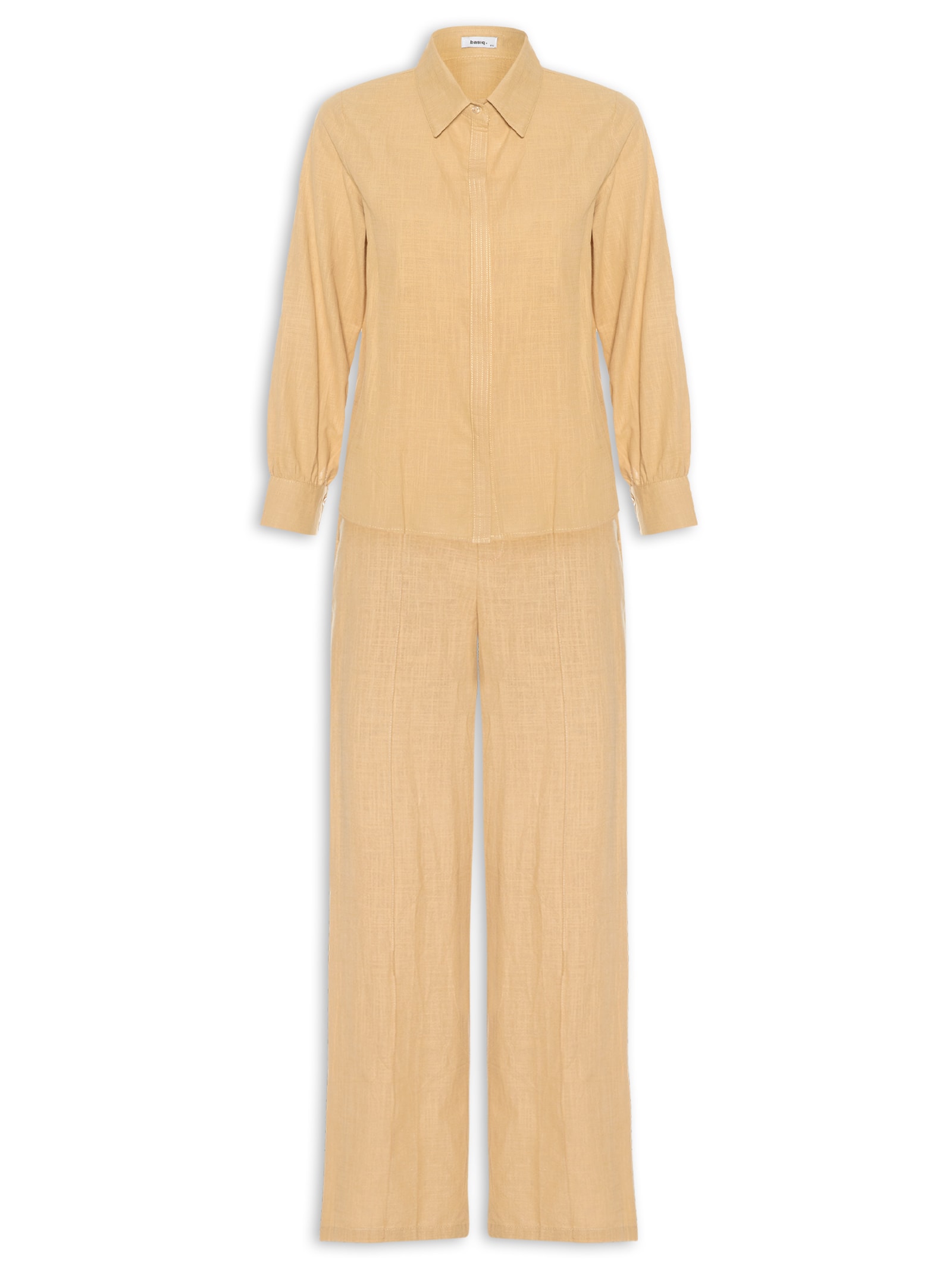 Conjunto Feminino Camisa E Calça Amarelo Basiq