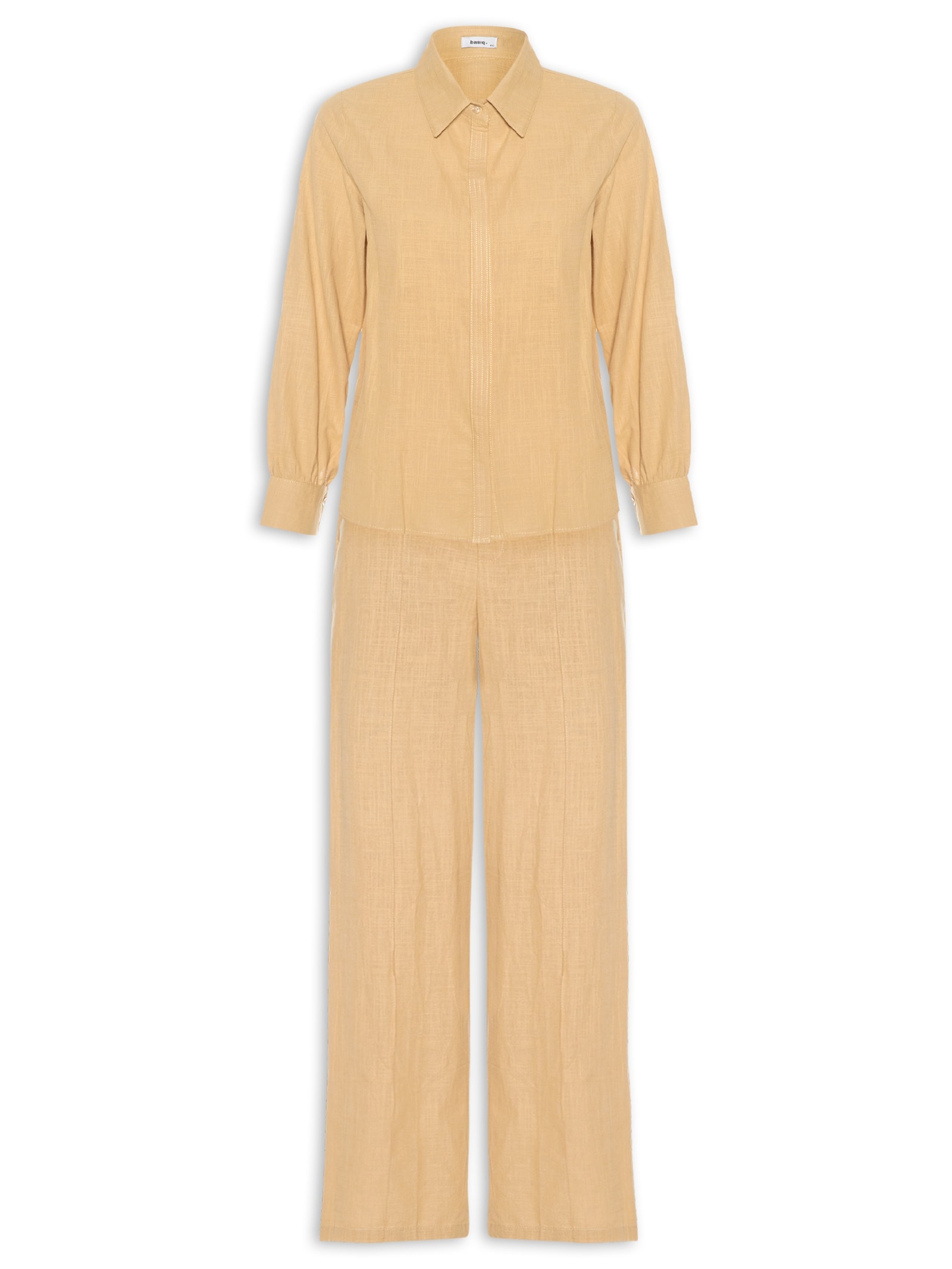 Conjunto Feminino Camisa E Calça Amarelo Basiq
