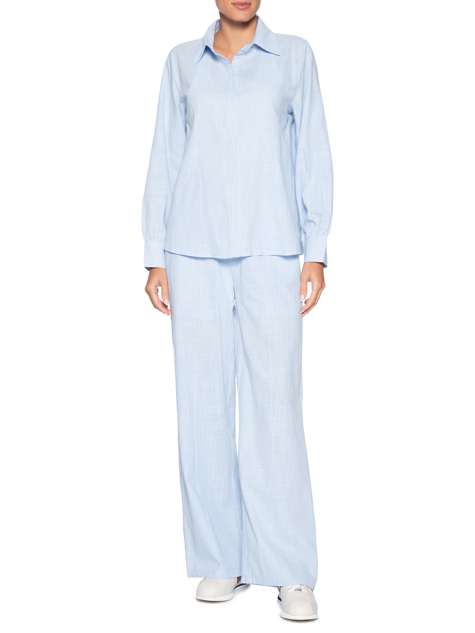 Conjunto Feminino Camisa E Calça Azul Basiq