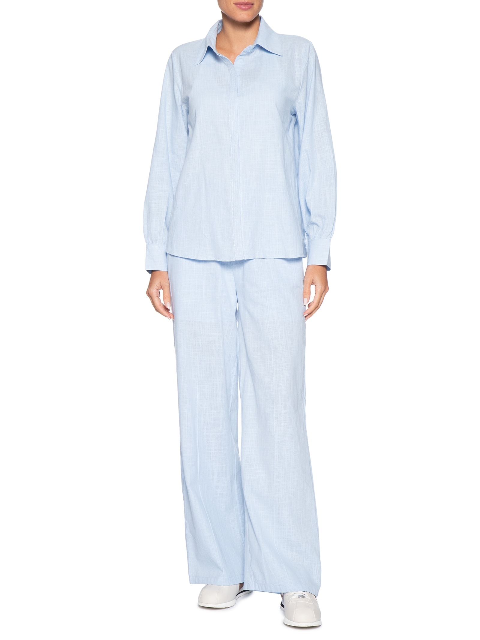 Conjunto Feminino Camisa E Calça Azul Basiq