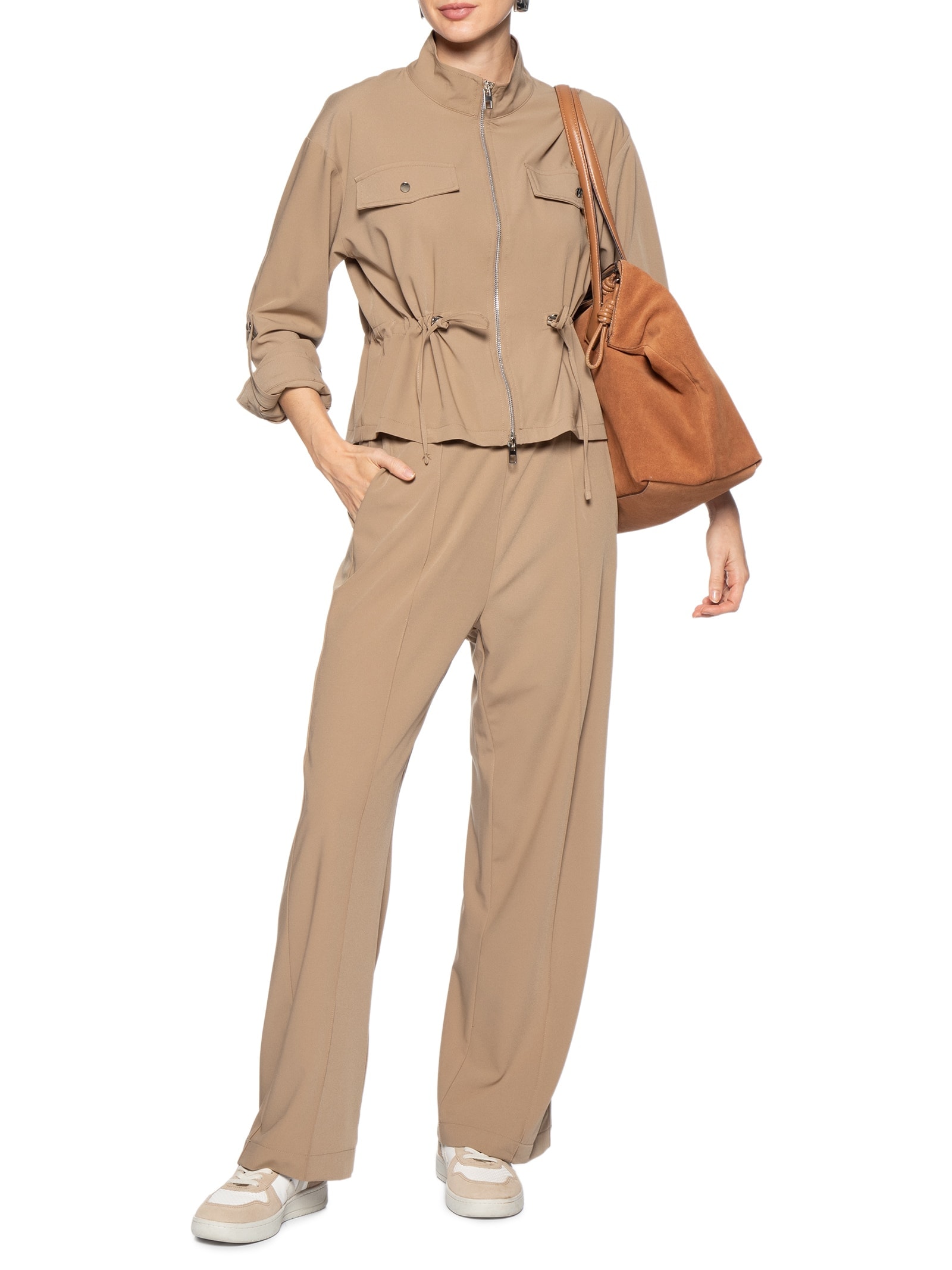 Conjunto Feminino Camisa e Calça Bege Basiq
