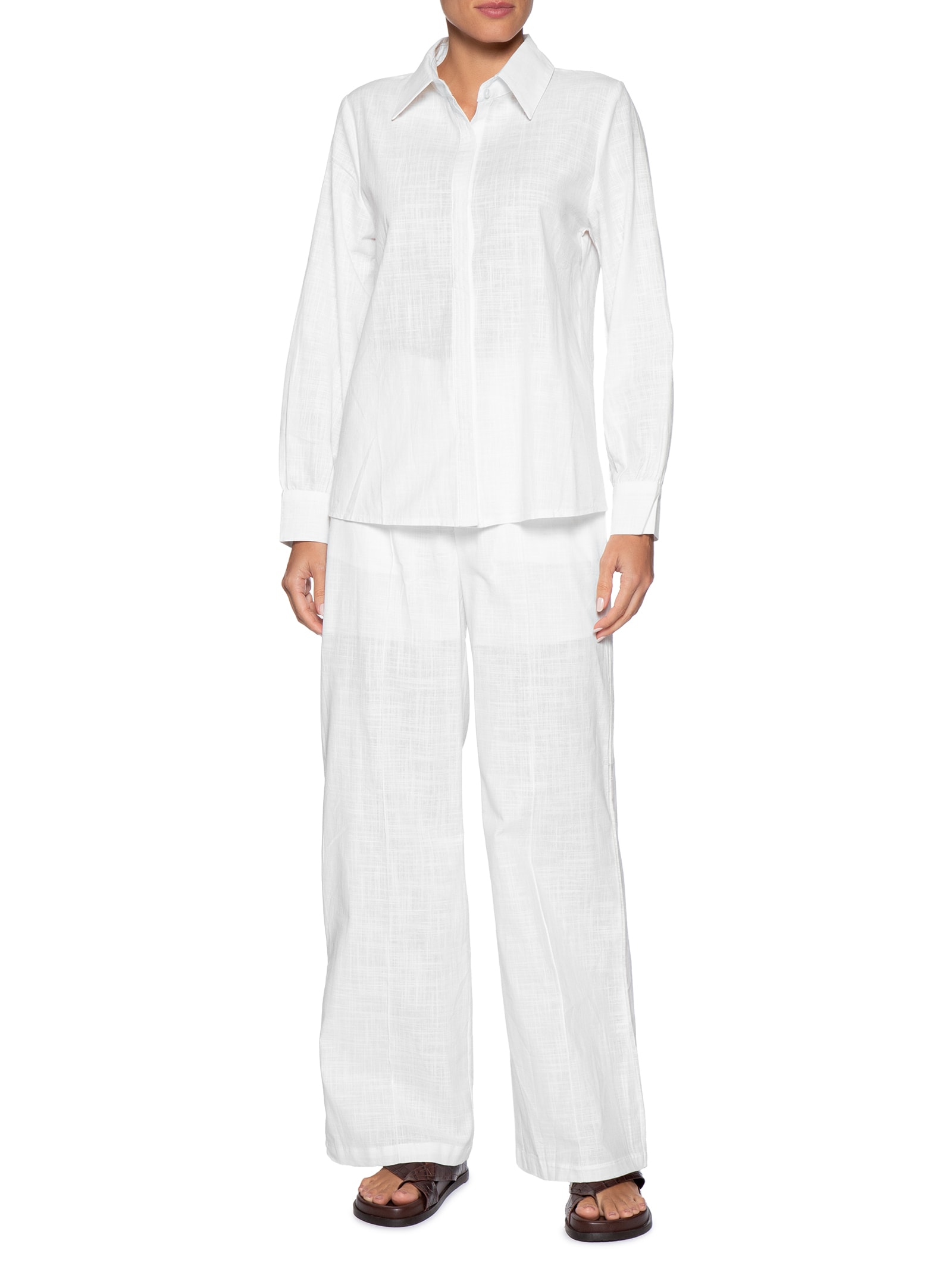 Conjunto Feminino Camisa E Calça Branco Basiq