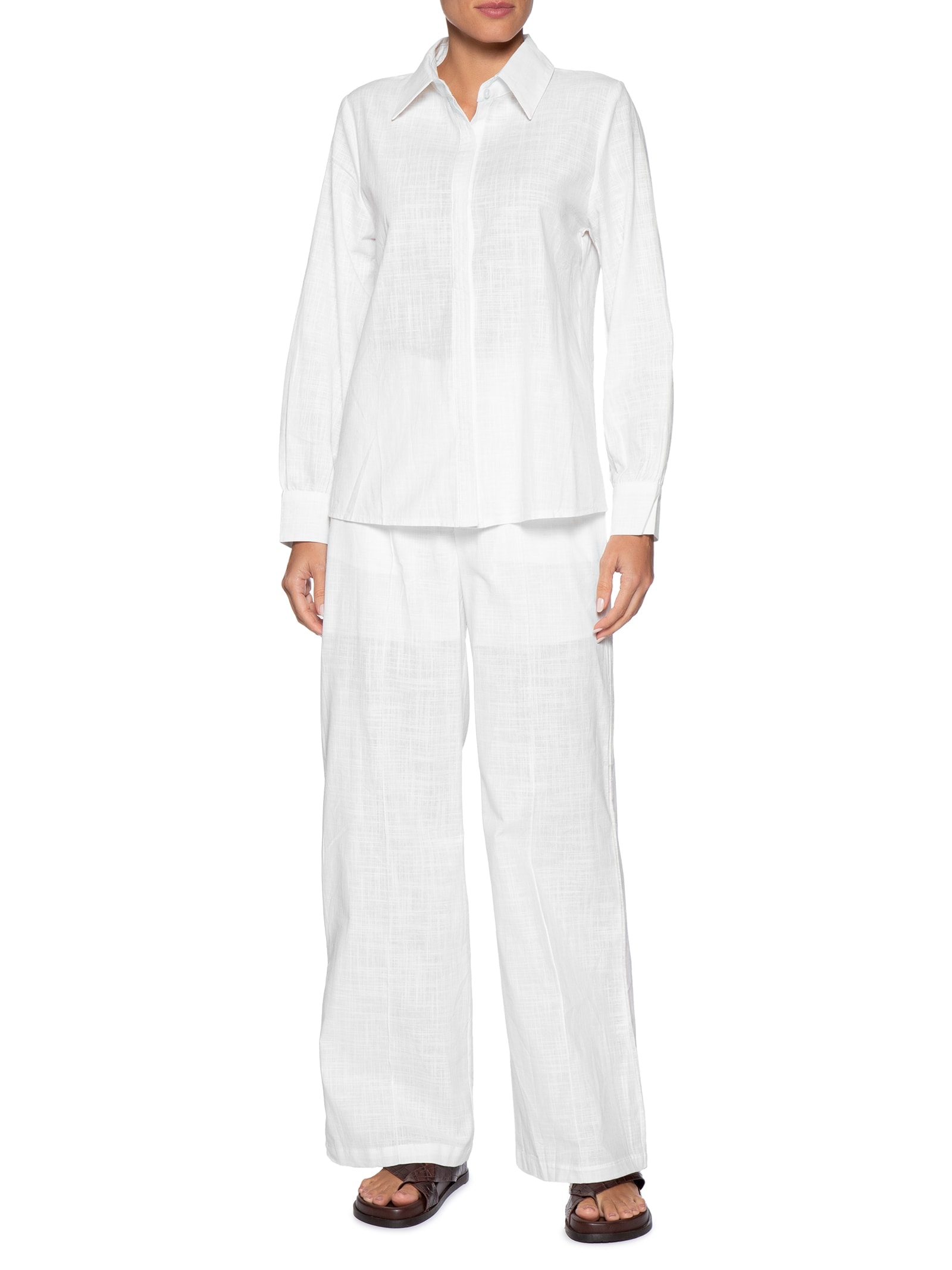 Conjunto Feminino Camisa E Calça Branco Basiq