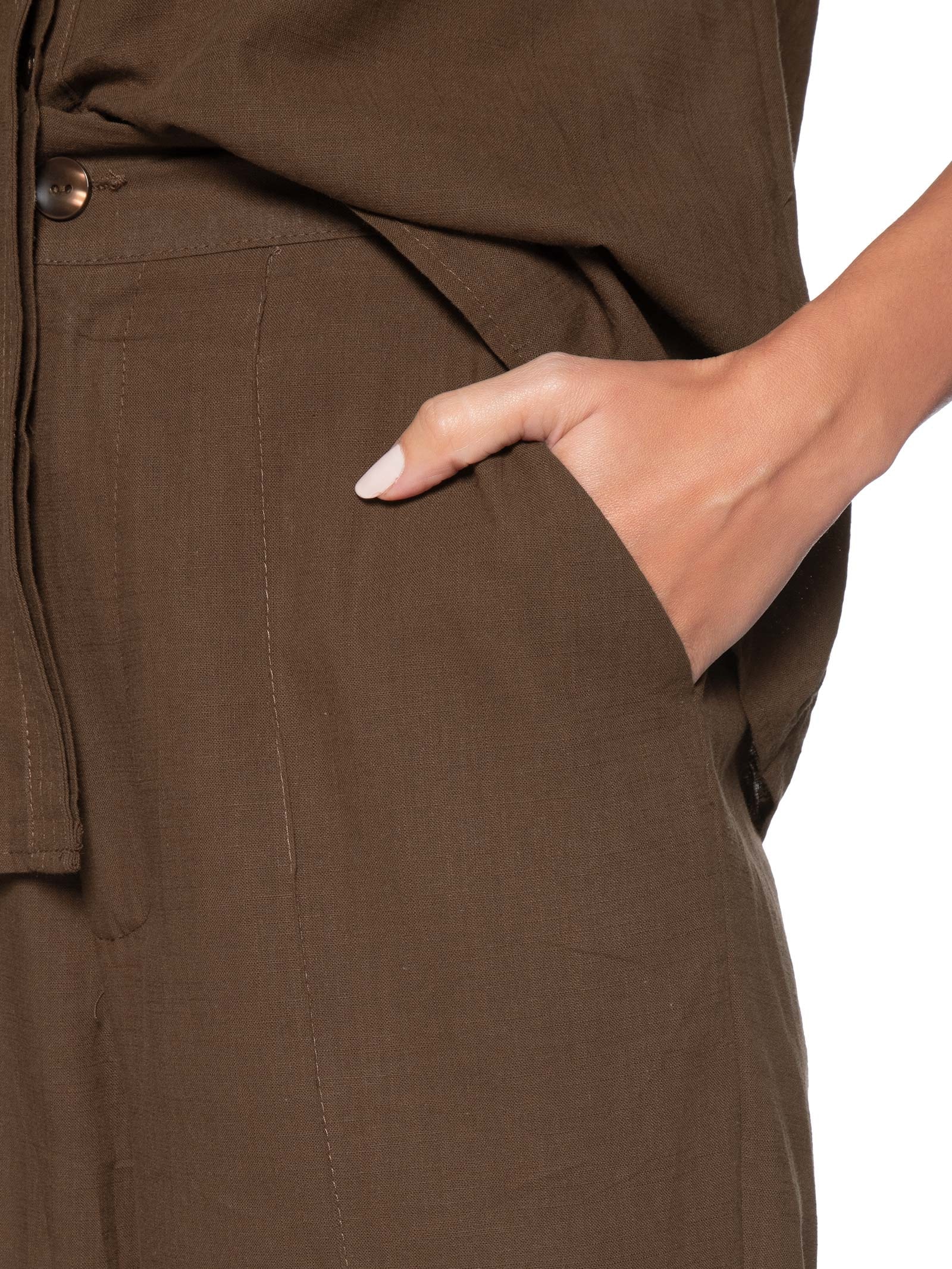 Conjunto Feminino Camisa E Calça Marrom Basiq