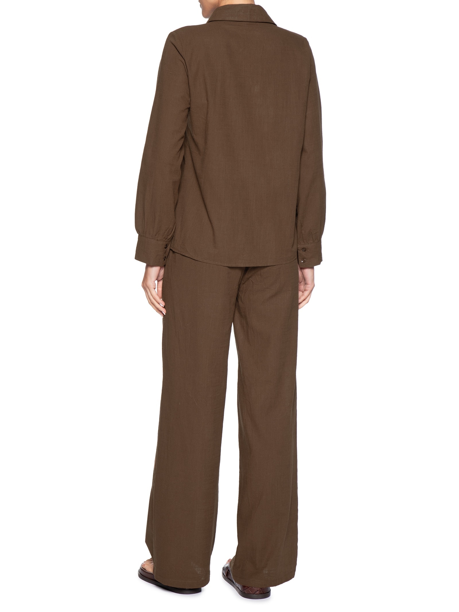 Conjunto Feminino Camisa E Calça Marrom Basiq