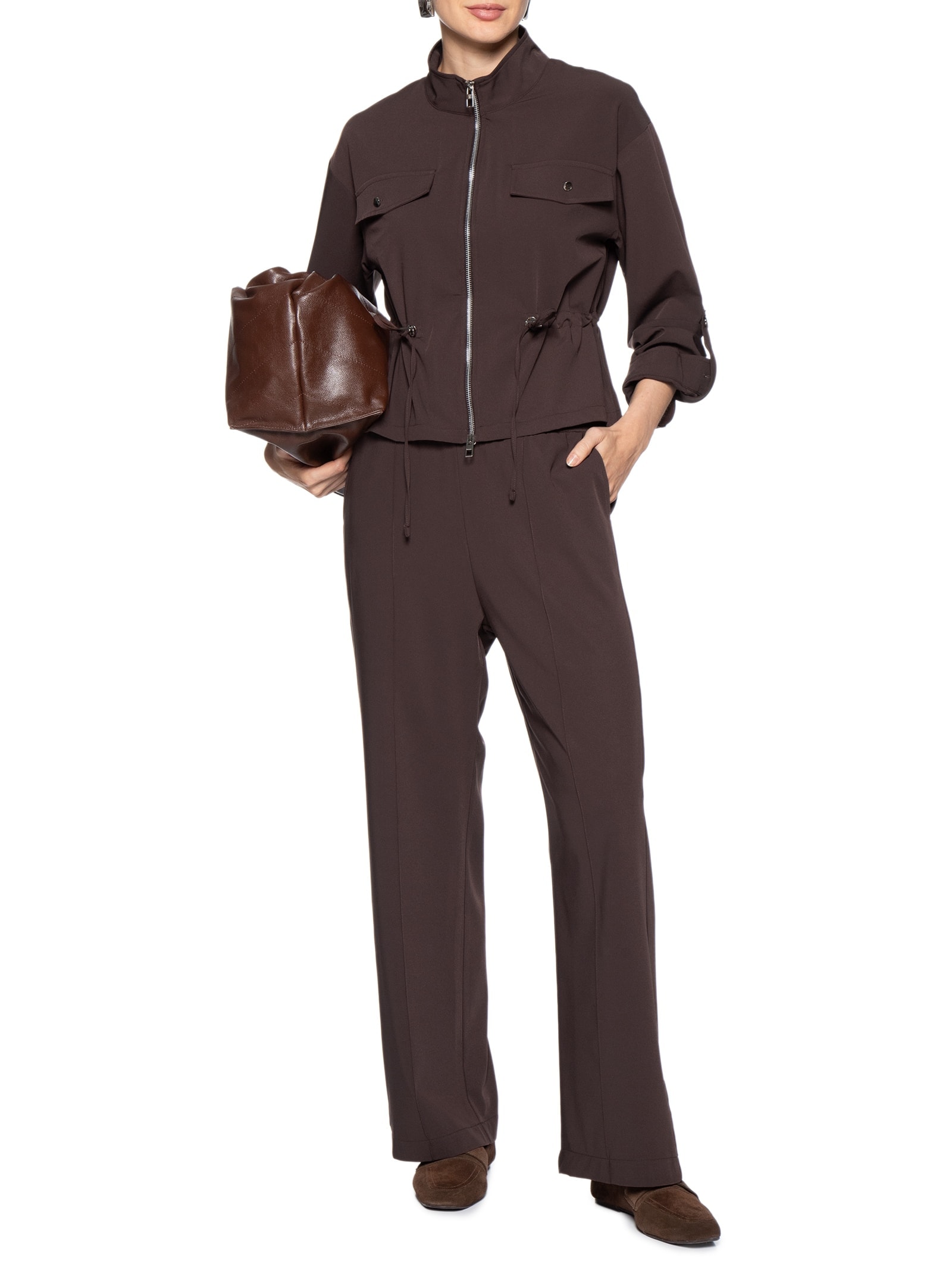 Conjunto Feminino Camisa e Calça Marrom Basiq