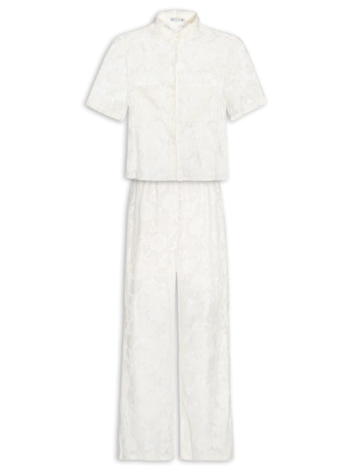 Conjunto Feminino Camisa E Calça Pantalona Em Tela – Bege