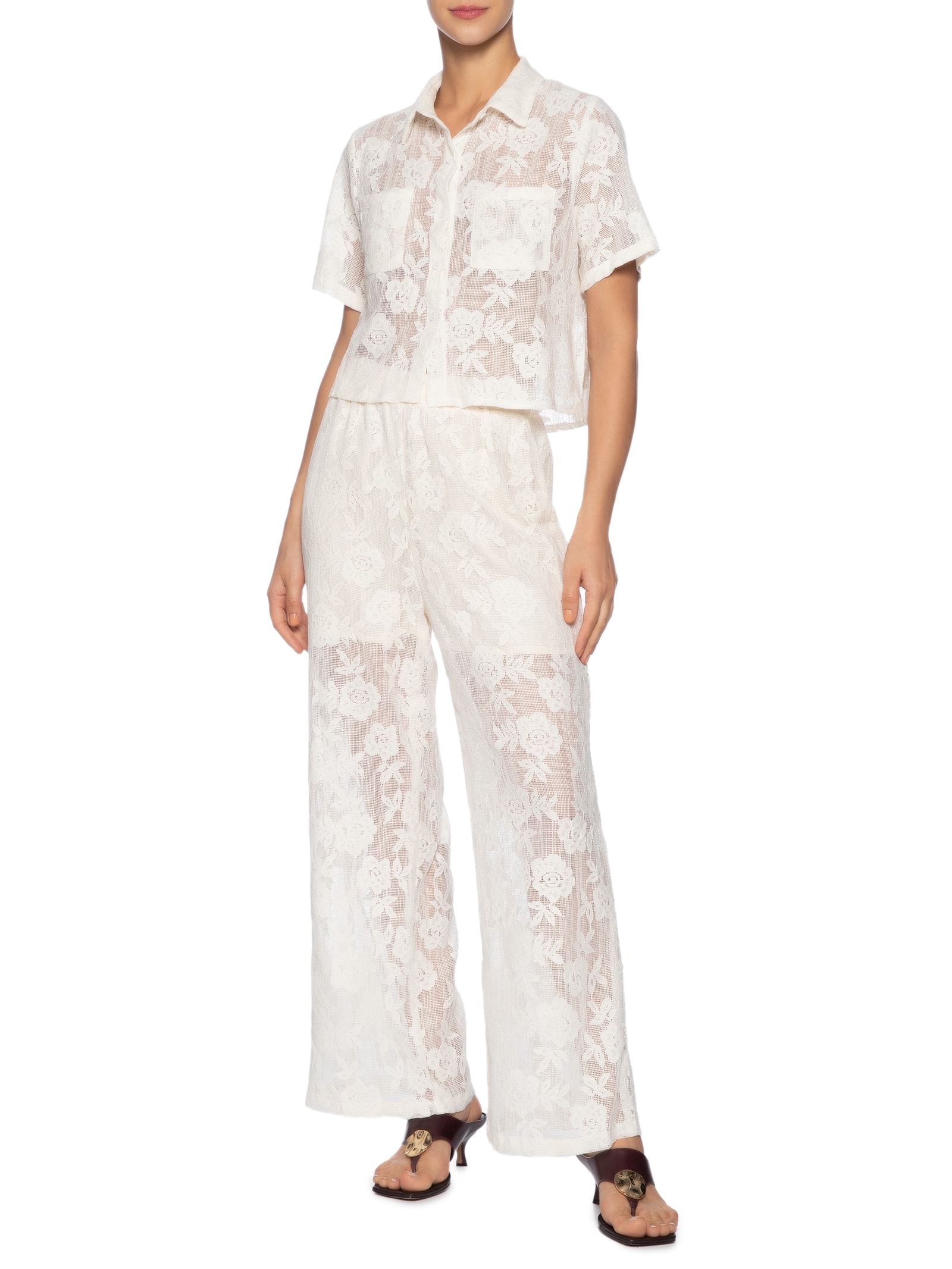 Conjunto Feminino Camisa E Calça Pantalona Em Tela Bege '2Essential