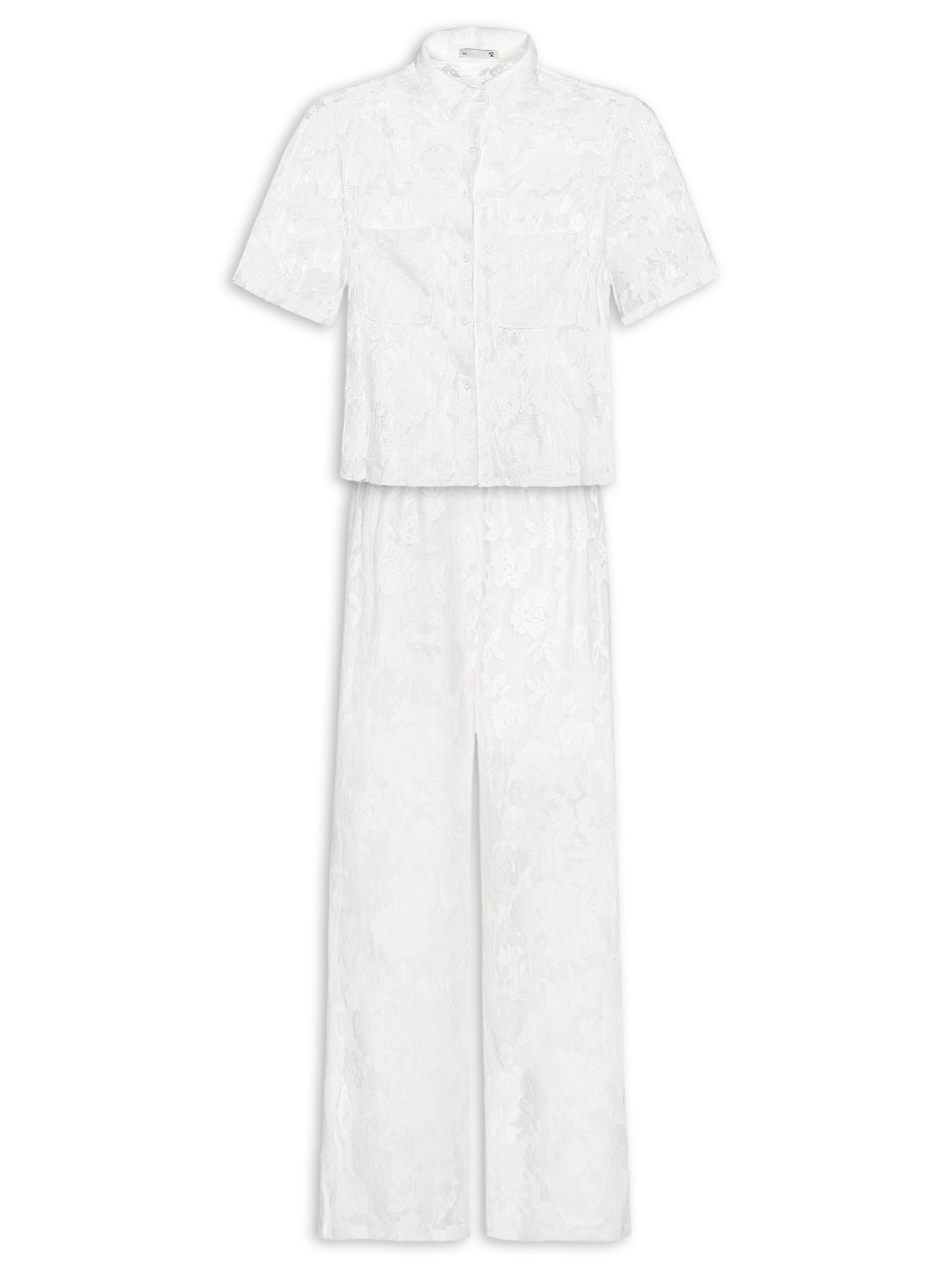 Conjunto Feminino Camisa E Calça Pantalona Em Tela Branco '2Essential