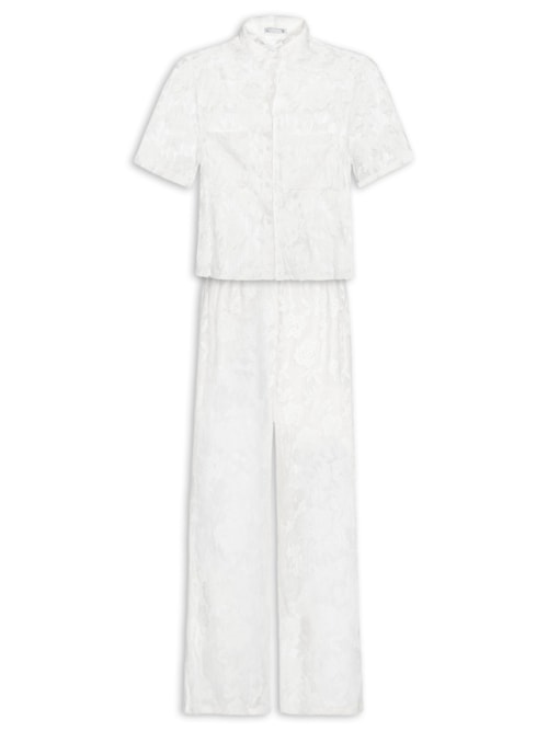 Conjunto Feminino Camisa E Calça Pantalona Em Tela – Branco