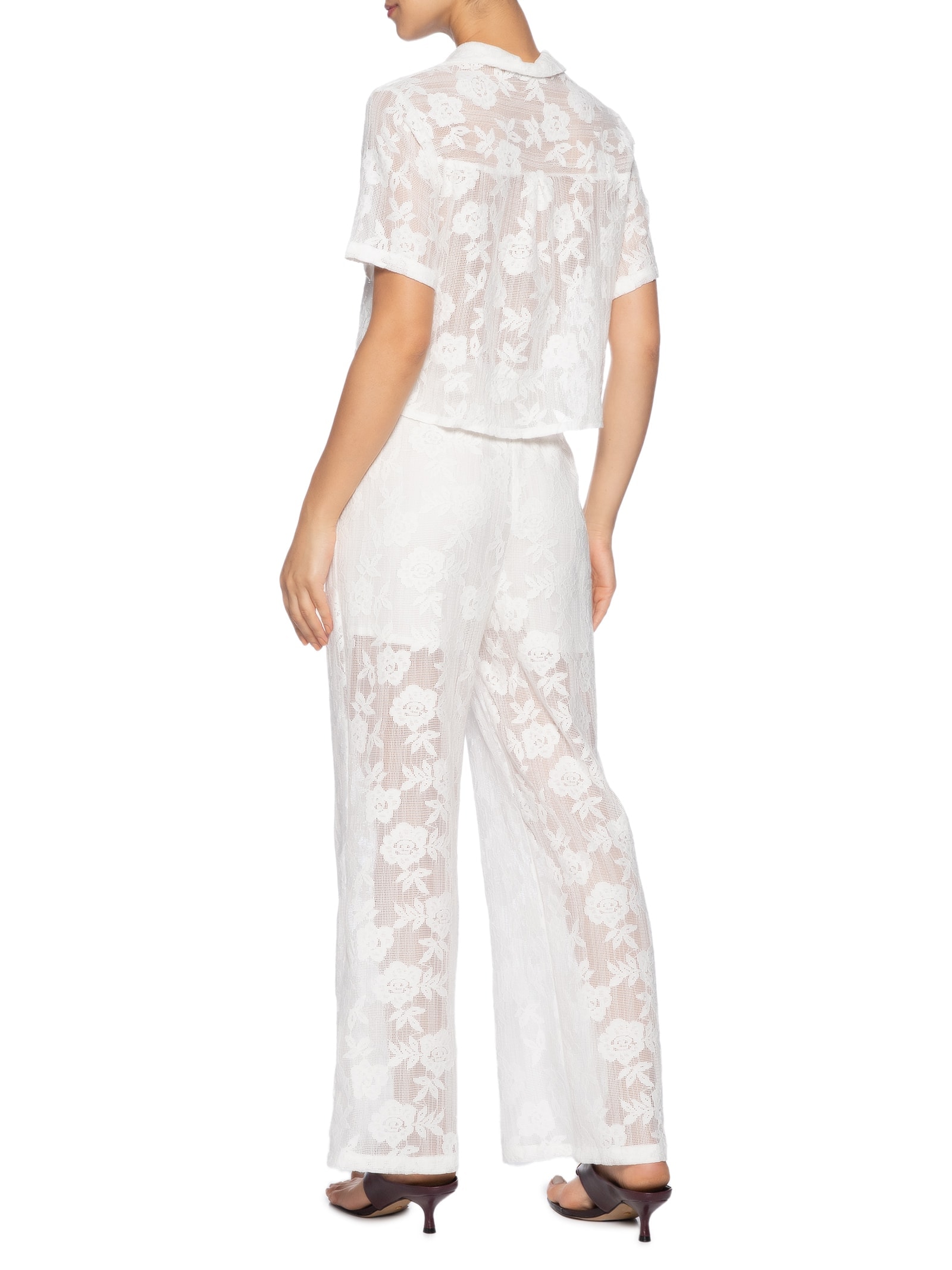 Conjunto Feminino Camisa E Calça Pantalona Em Tela Branco '2Essential