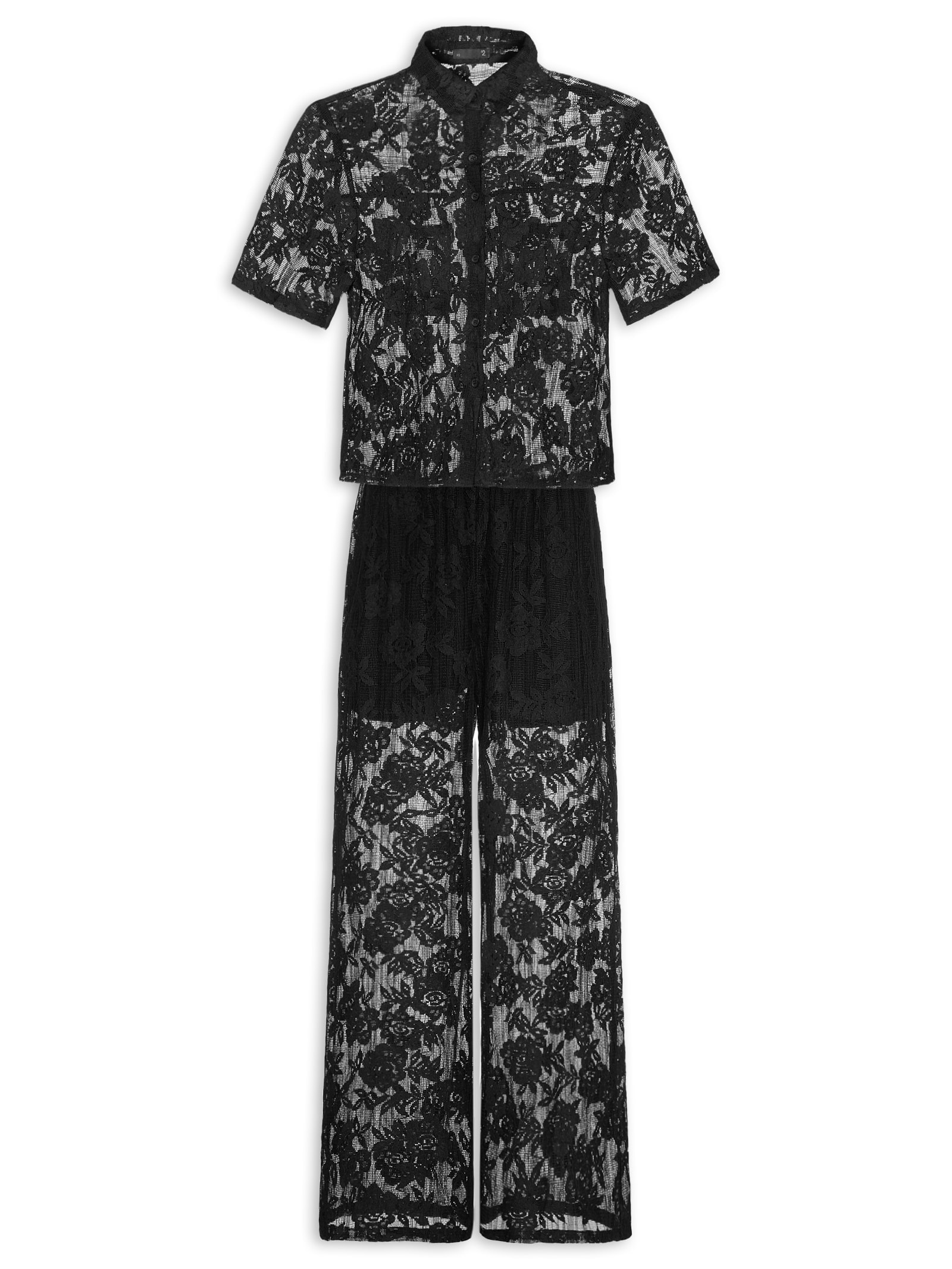 Conjunto Feminino Camisa E Calça Pantalona Em Tela Preto '2Essential