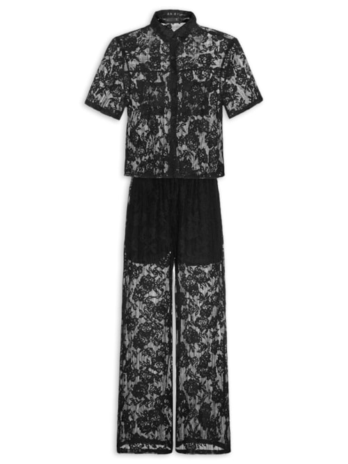 Conjunto Feminino Camisa E Calça Pantalona Em Tela – Preto