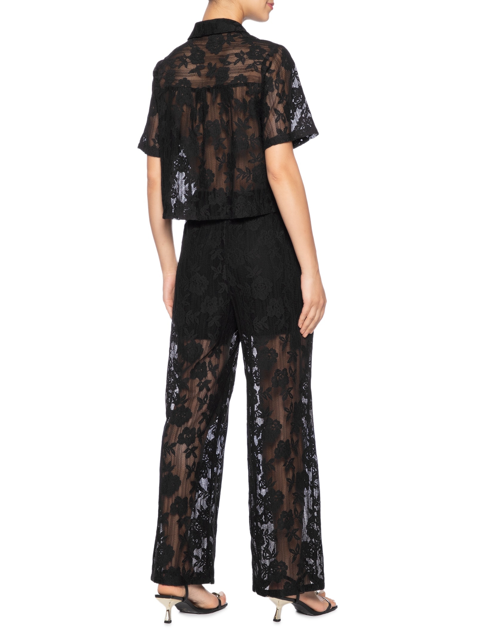 Conjunto Feminino Camisa E Calça Pantalona Em Tela Preto '2Essential