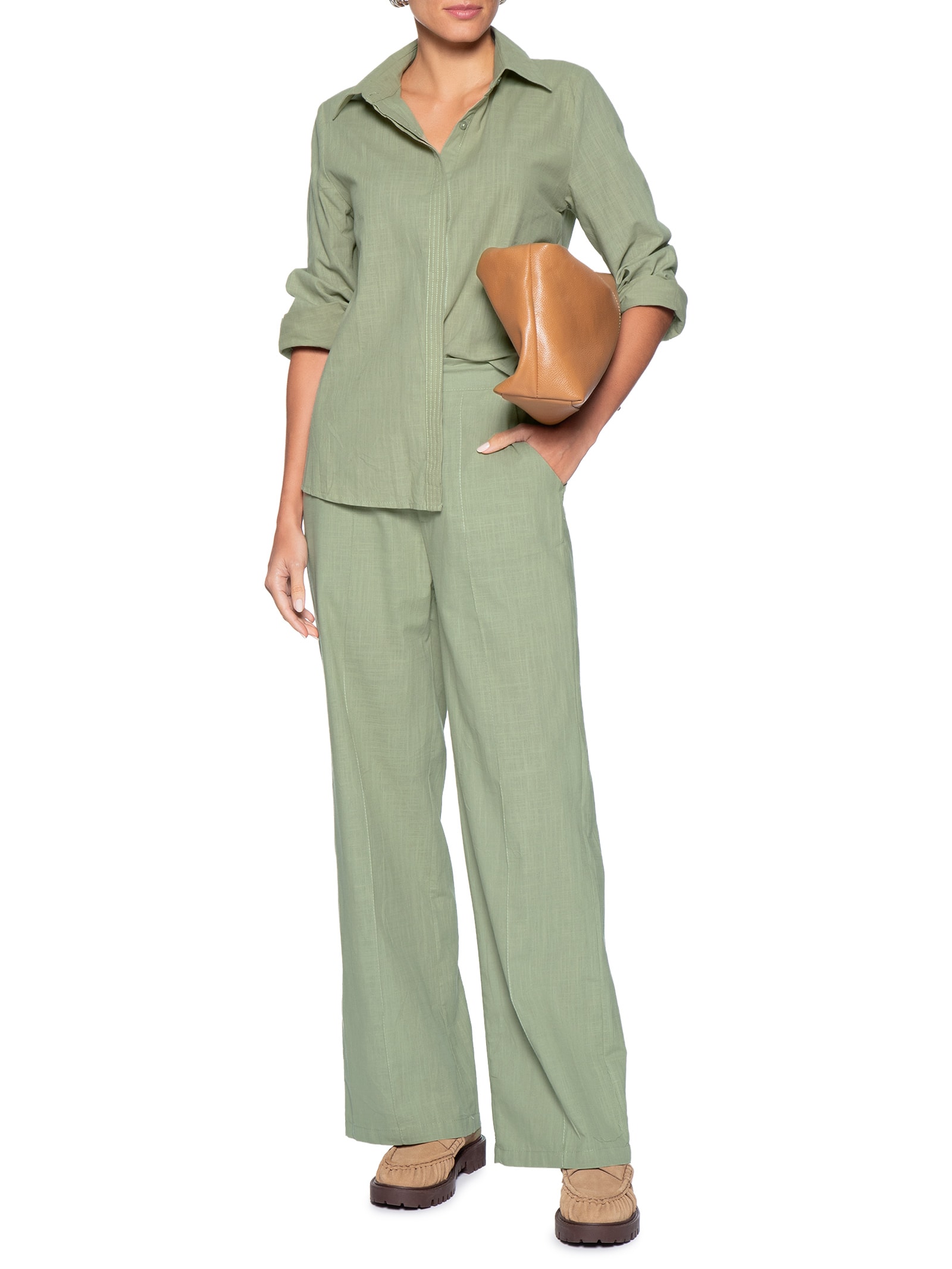 Conjunto Feminino Camisa E Calça Verde Basiq