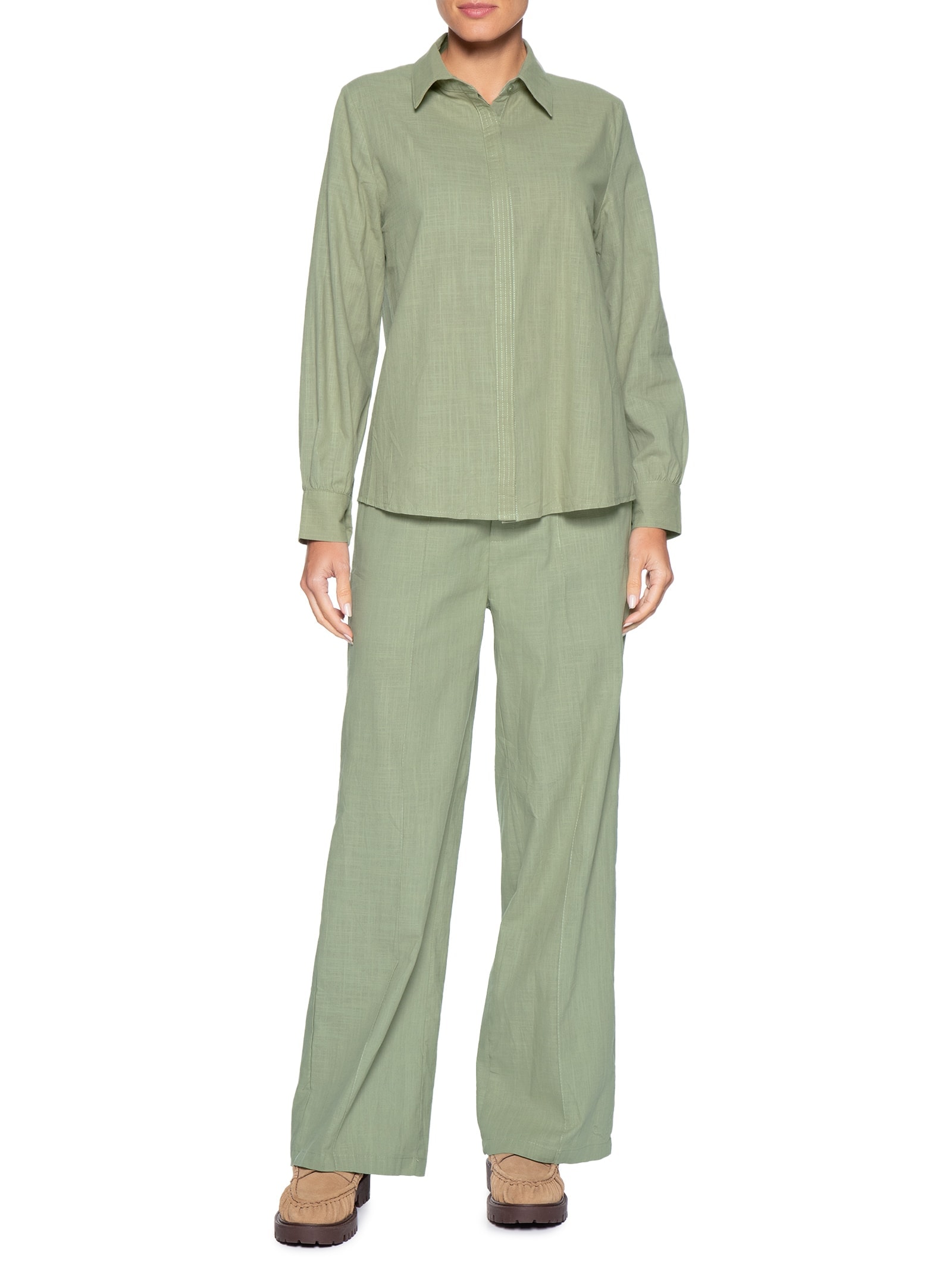 Conjunto Feminino Camisa E Calça Verde Basiq