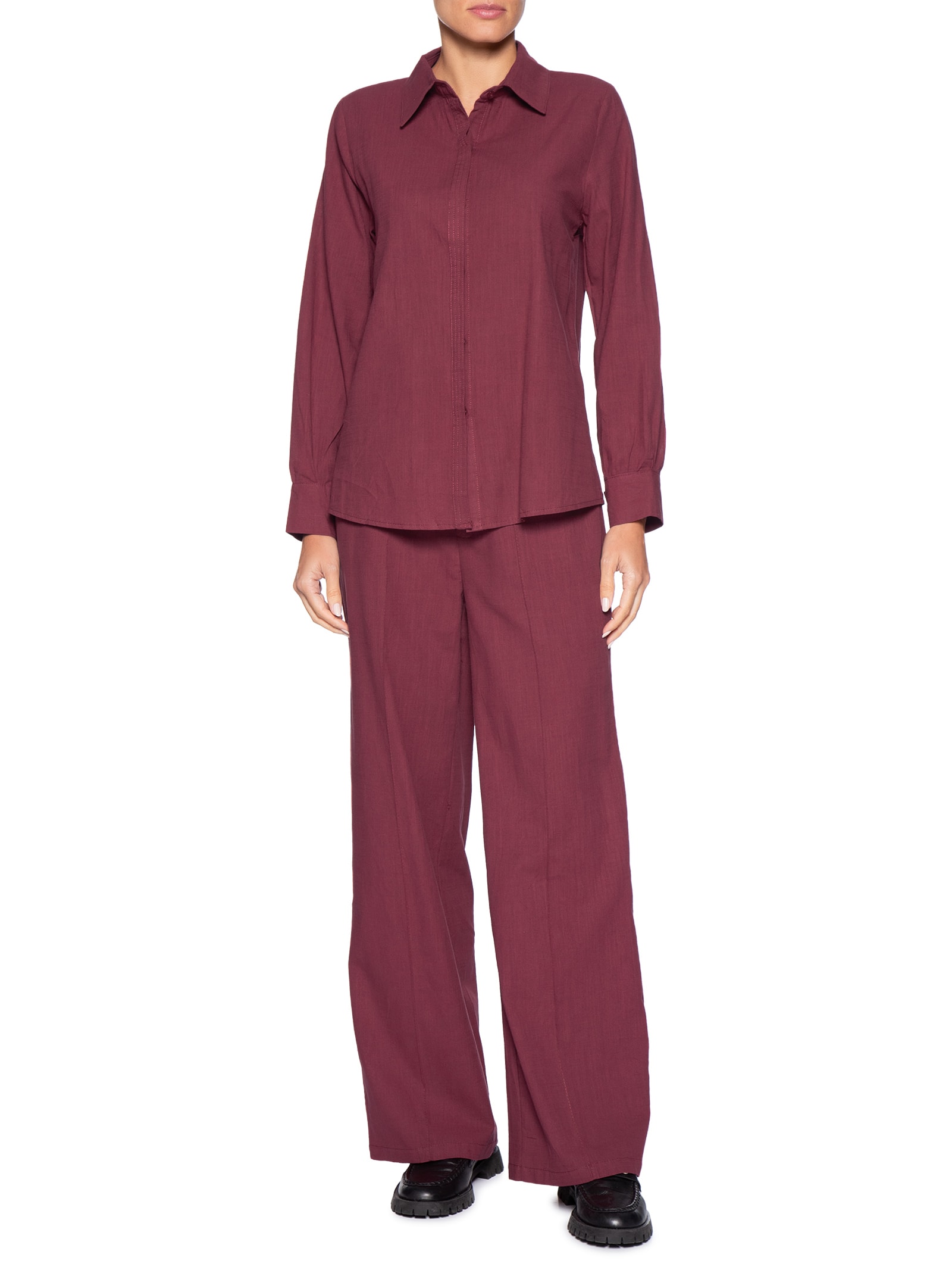 Conjunto Feminino Camisa E Calça Vermelho Basiq