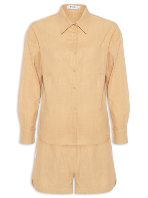 Conjunto Feminino Camisa E Short - Amarelo