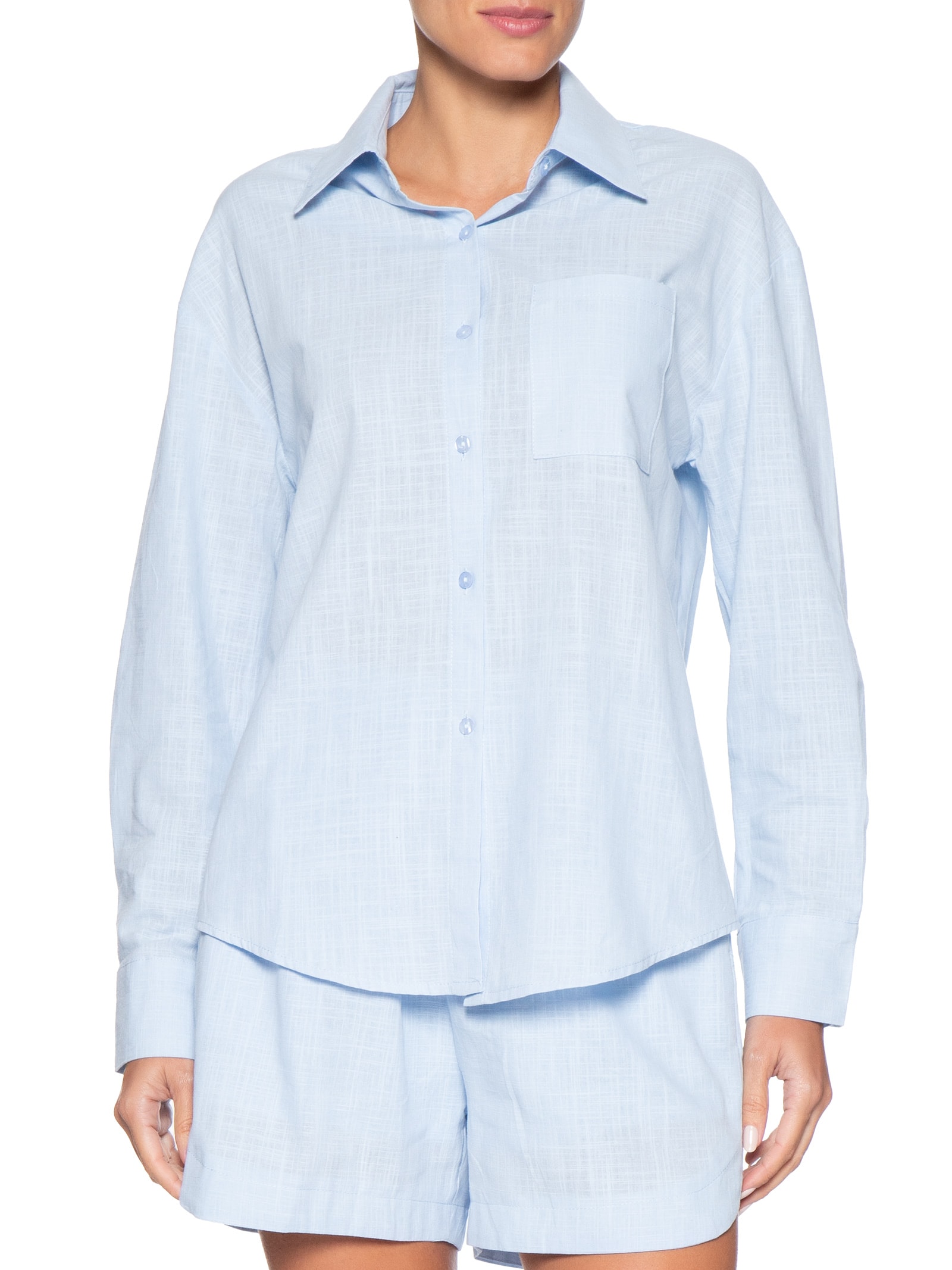 Conjunto Feminino Camisa E Short Azul Basiq