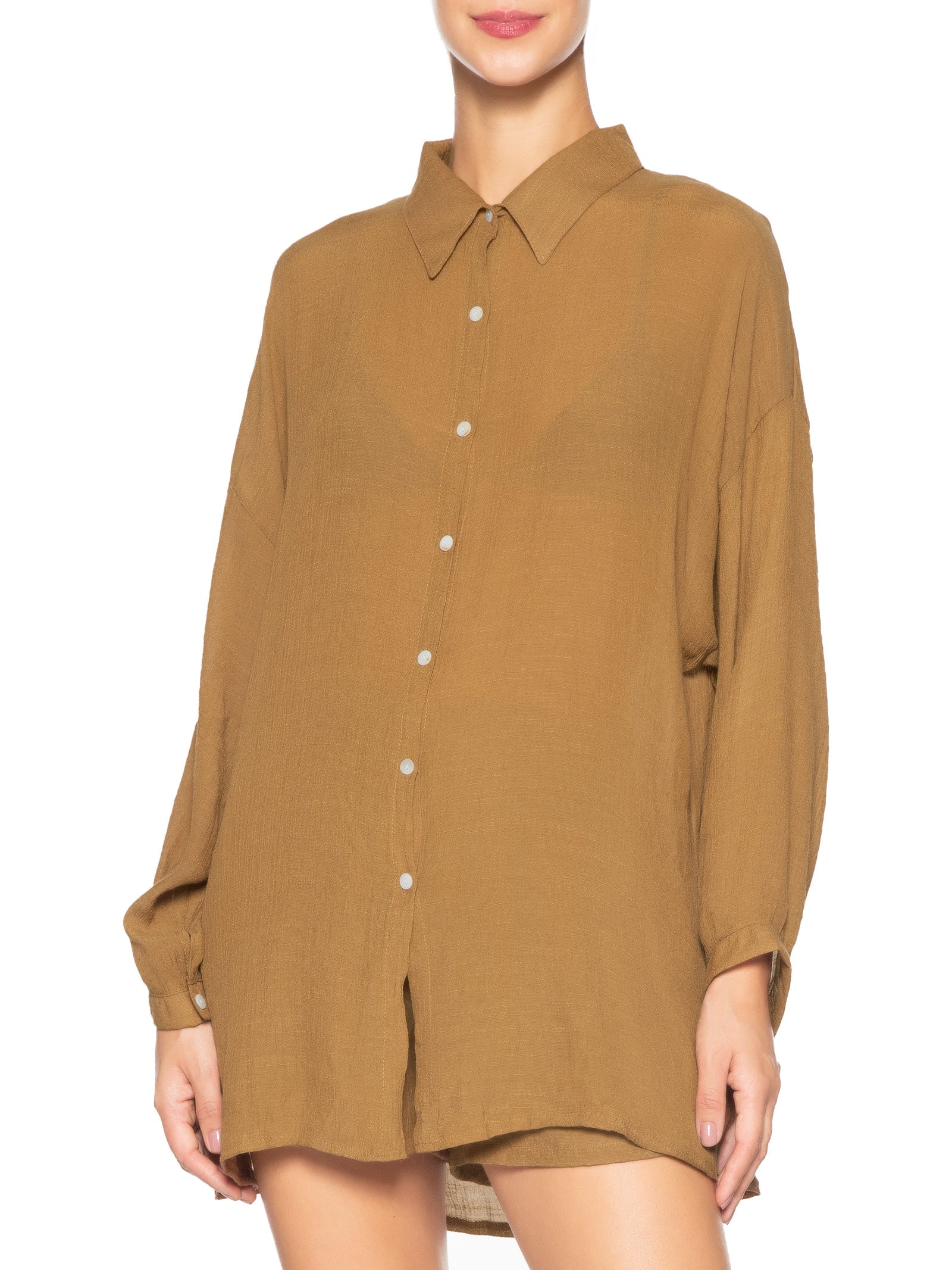 Conjunto Feminino Camisa E Short Beachwear Marrom Mktbeach