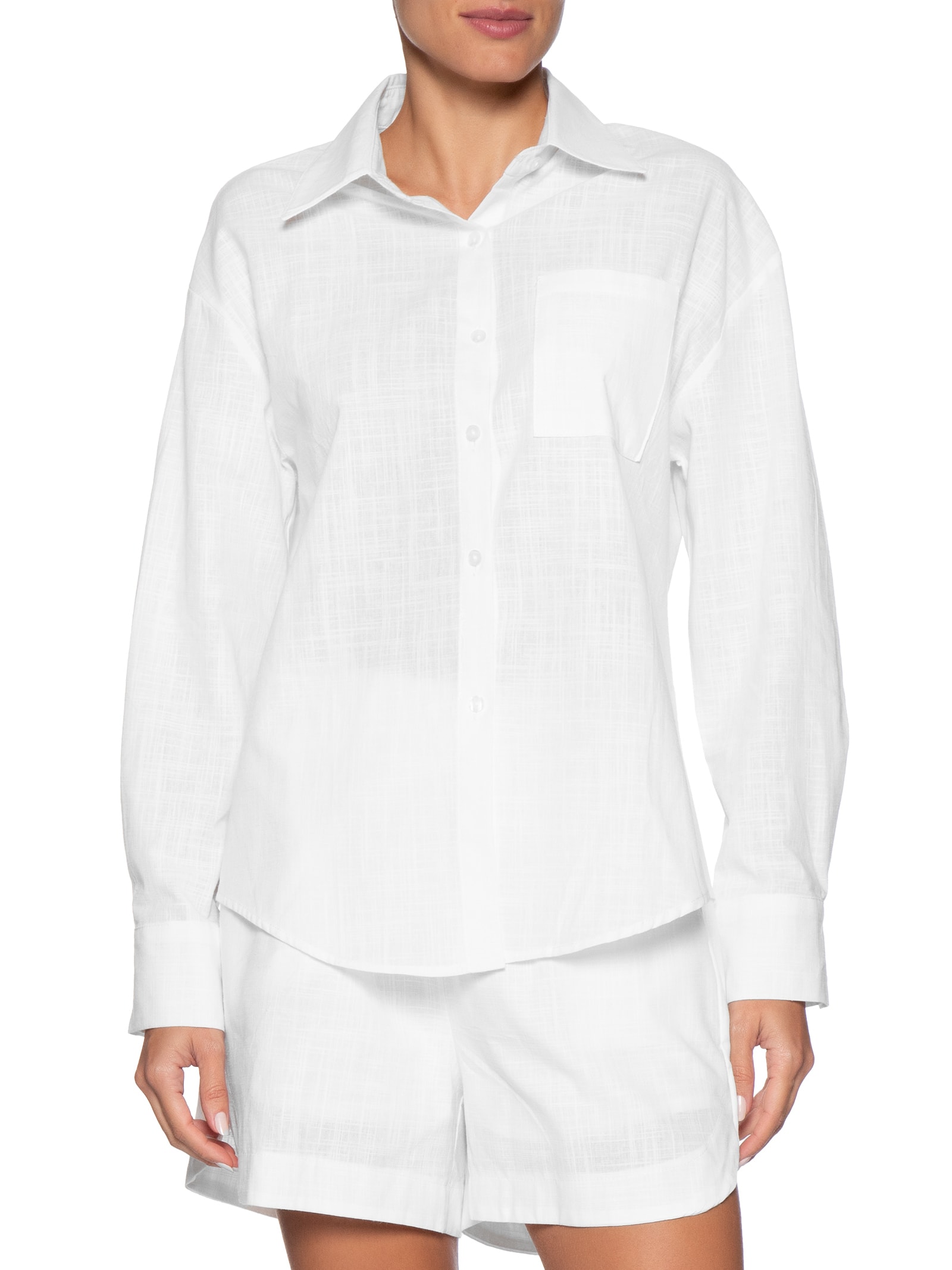 Conjunto Feminino Camisa E Short Branco Basiq