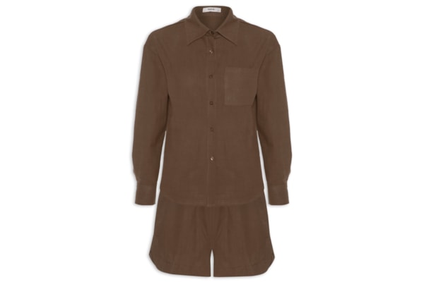 Conjunto Feminino Camisa E Short - Marrom