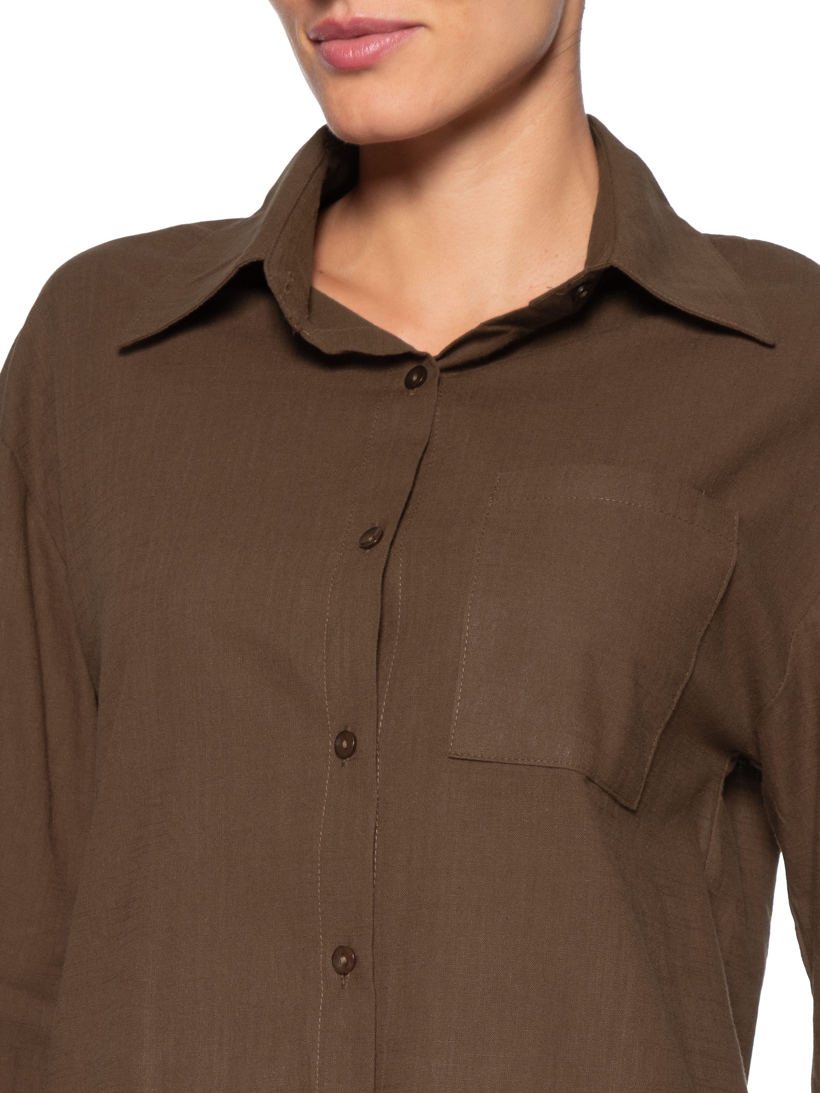 Conjunto Feminino Camisa E Short Marrom Basiq