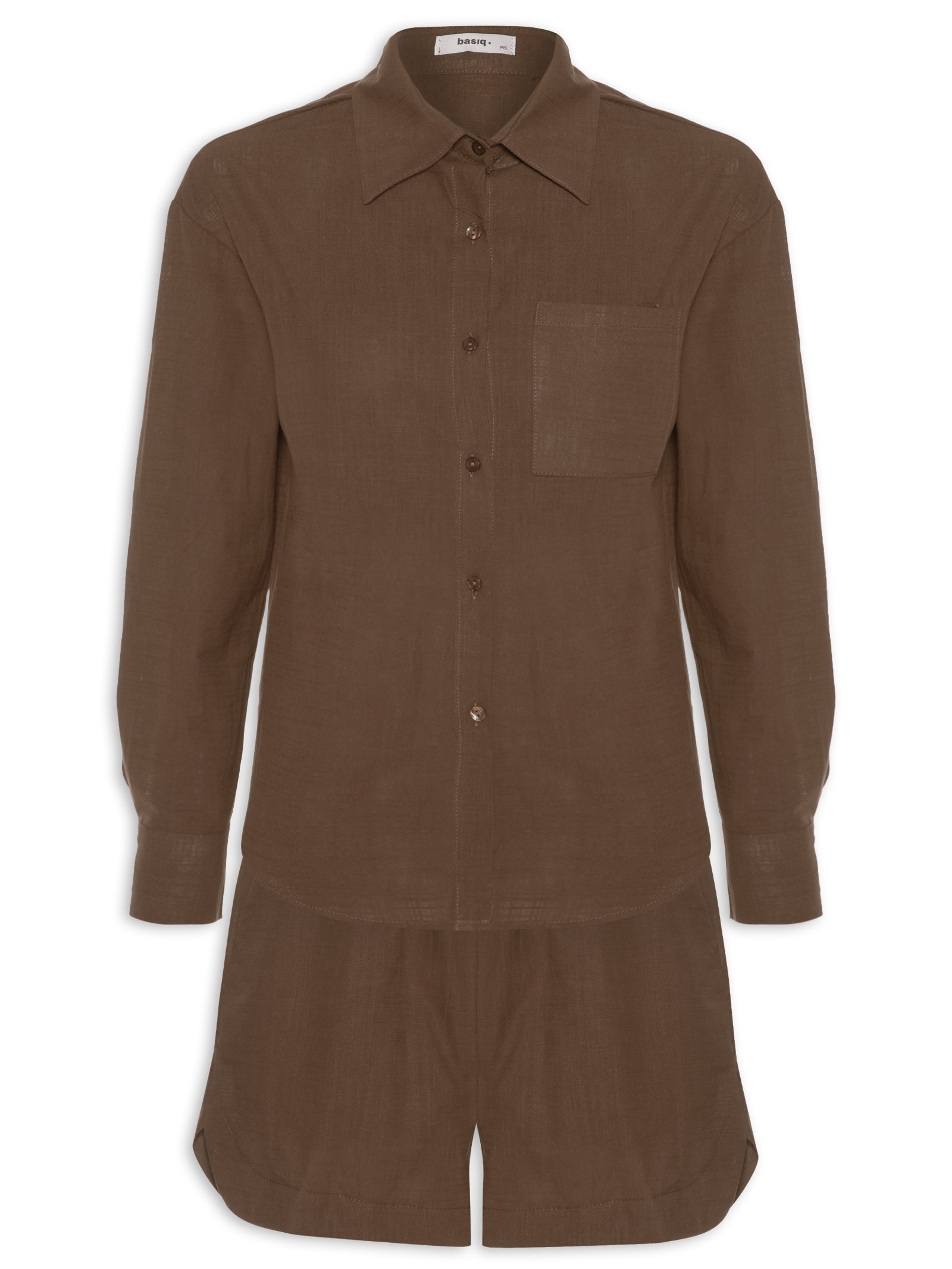 Conjunto Feminino Camisa E Short Marrom Basiq