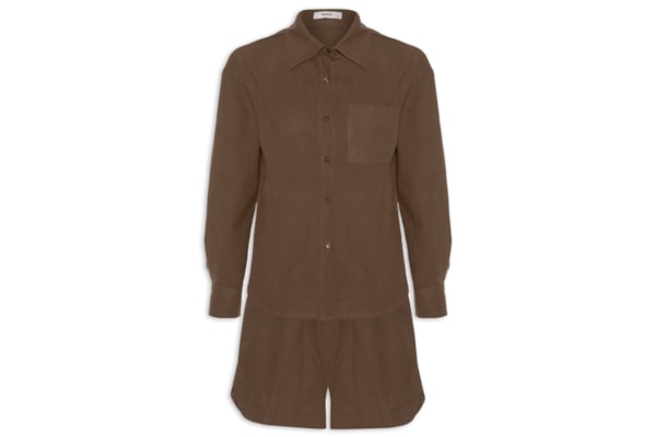 Conjunto Feminino Camisa E Short - Marrom