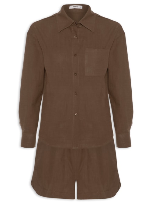 Conjunto Feminino Camisa E Short - Marrom