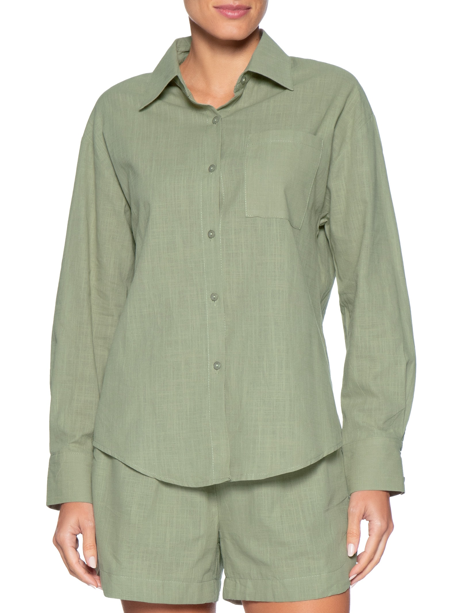 Conjunto Feminino Camisa E Short Verde Basiq