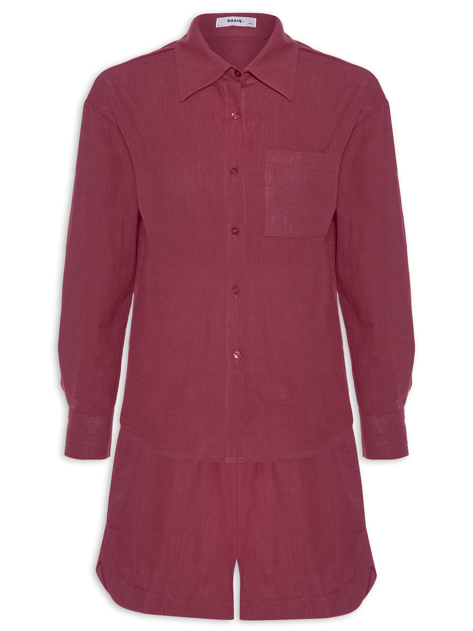 Conjunto Feminino Camisa E Short Vermelho Basiq