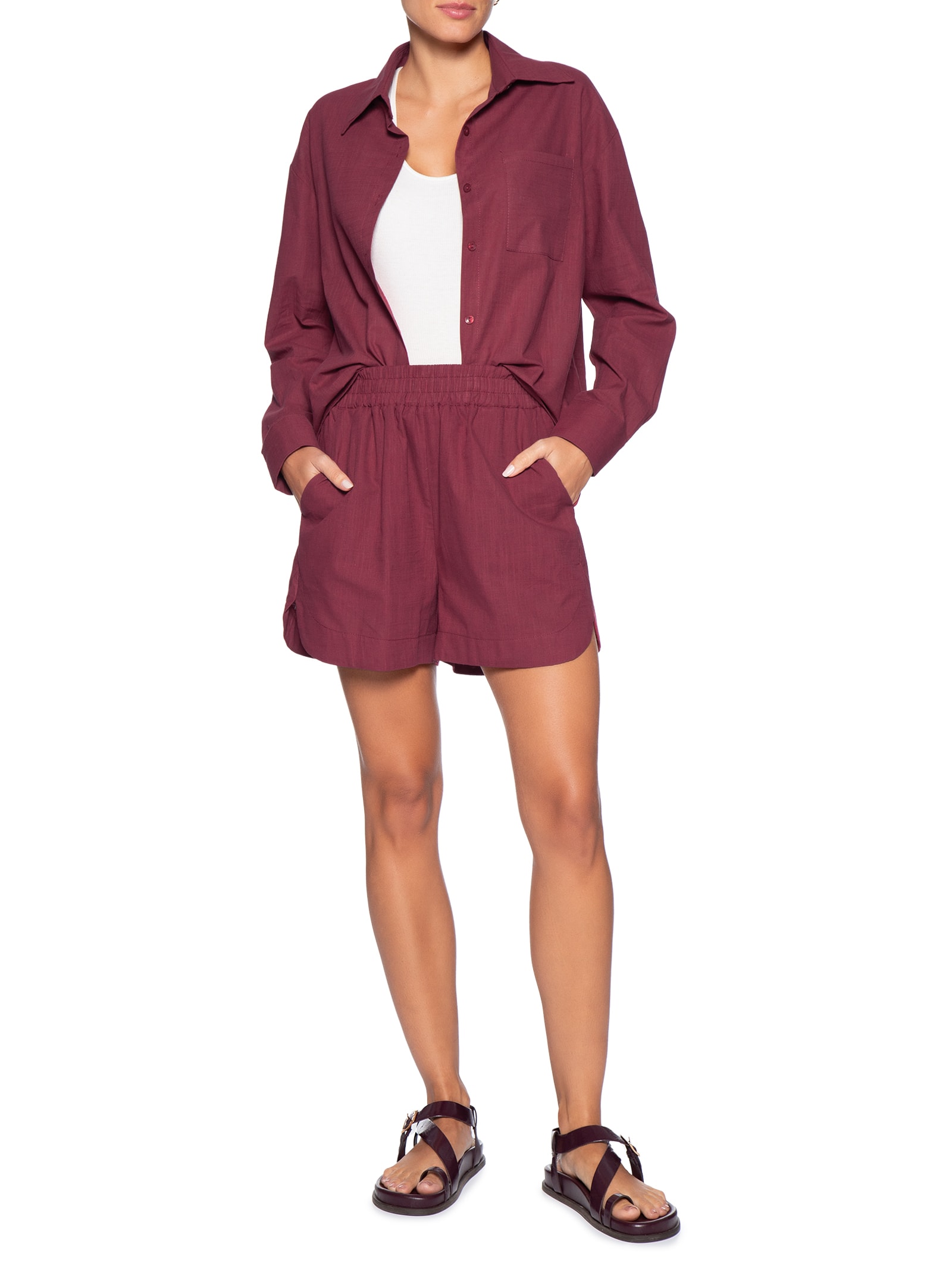 Conjunto Feminino Camisa E Short Vermelho Basiq